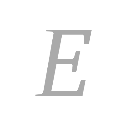 A stylized uppercase letter E in gray on a black background.