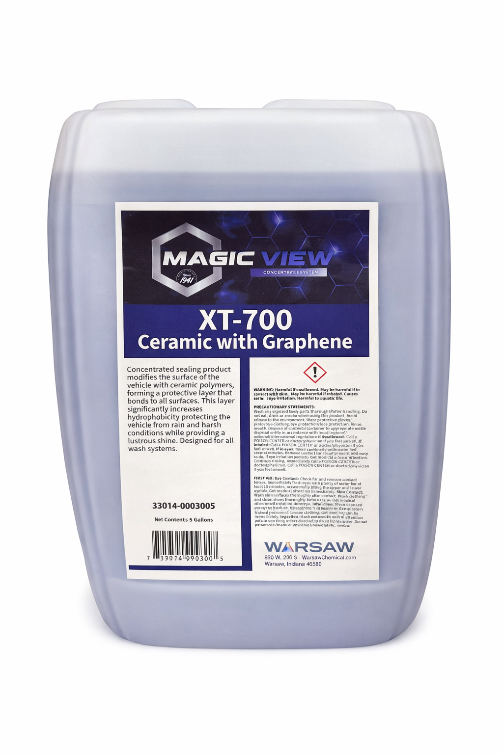 A container of MAGIC VIEW XT-700 Ceramic with Graphene, a concentrated sealing product for vehicle surfaces, with a blue and black label and white text.