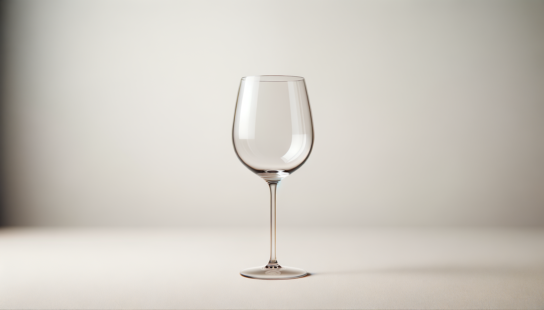 Empty clear wine glass on a plain light background.