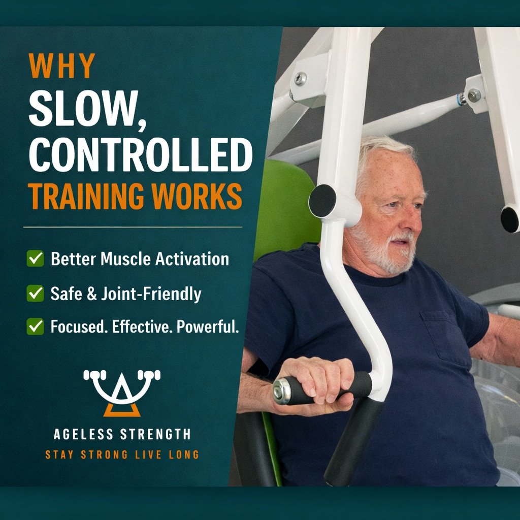 Slow down &mdash; your muscles will thank you.

Control builds strength.
Control protects joints.
Control creates results that last.

At Ageless Strength, we focus on quality over speed so you can build strength safely, protect your joints, and keep 