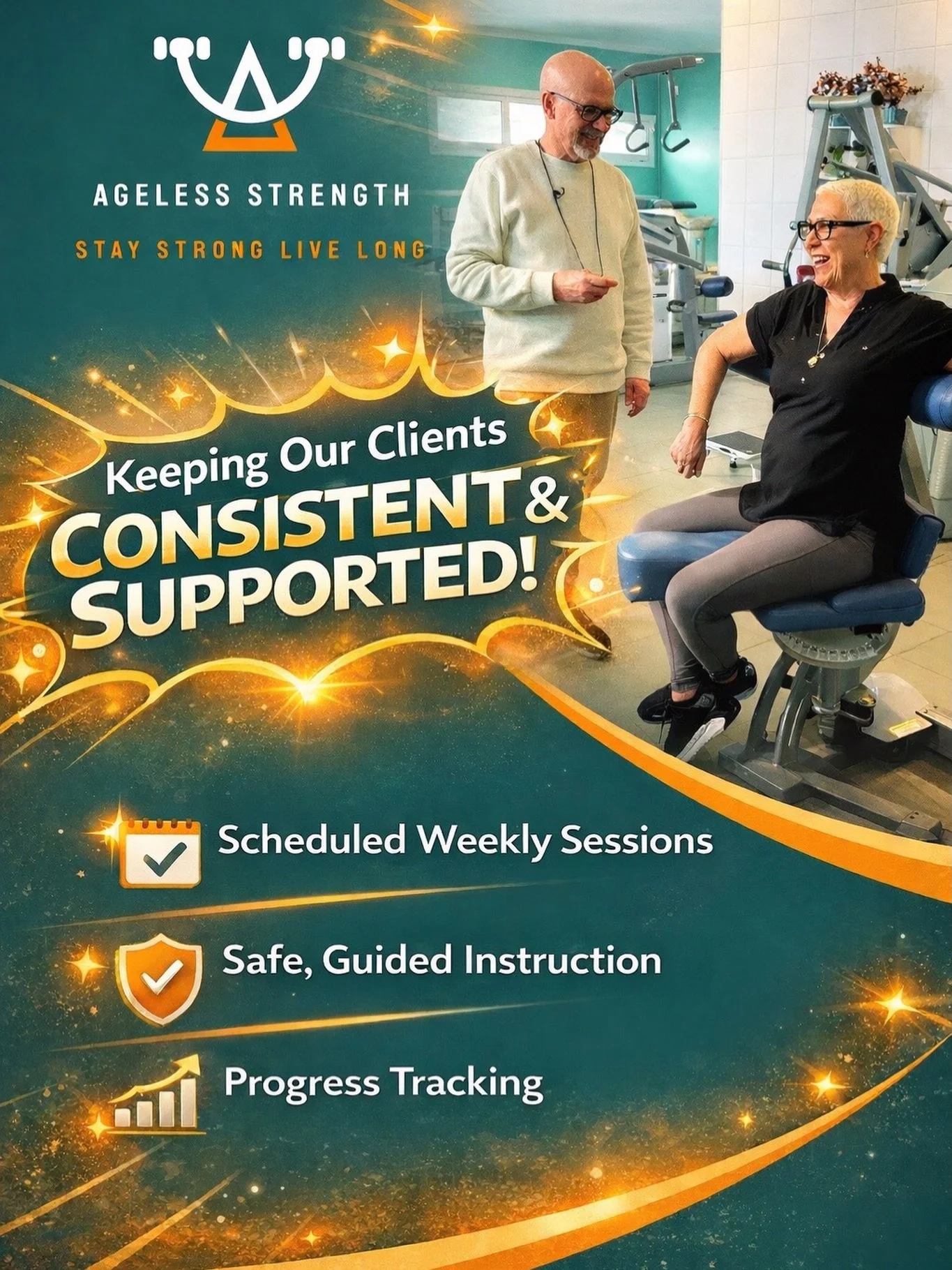 Consistency doesn&rsquo;t happen by accident. It happens with the right support. 💪

At Ageless Strength, we help our clients stay on track with scheduled weekly sessions, safe guided instruction, and progress tracking every step of the way.

That me