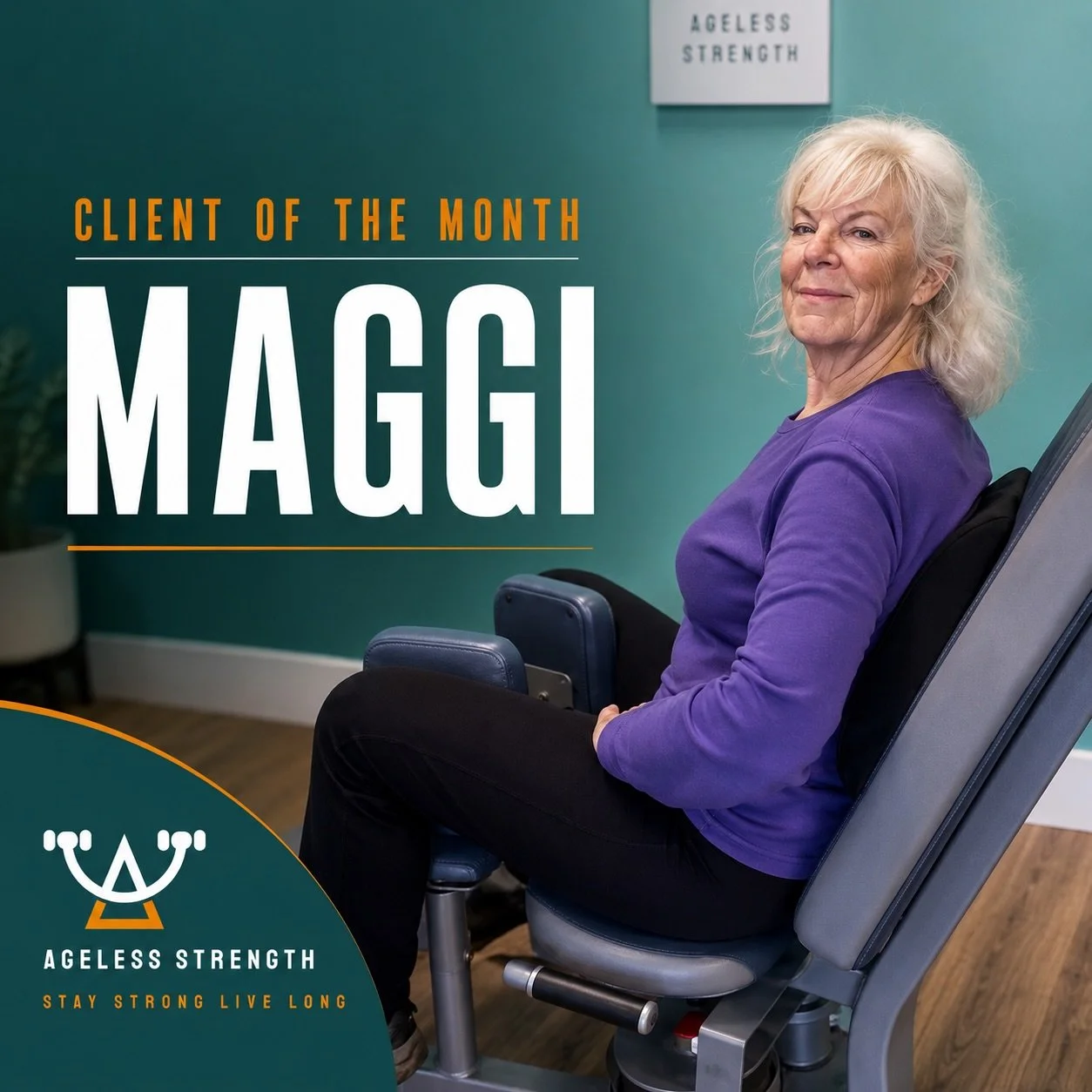 Client of the Month: Maggi! 🎉💪

This month we&rsquo;re celebrating Maggi &mdash; an accomplished artist, horticulturalist, hippophile and a strong, dedicated member of Ageless Strength.

Maggi brings great energy, consistency, and a positive attitu