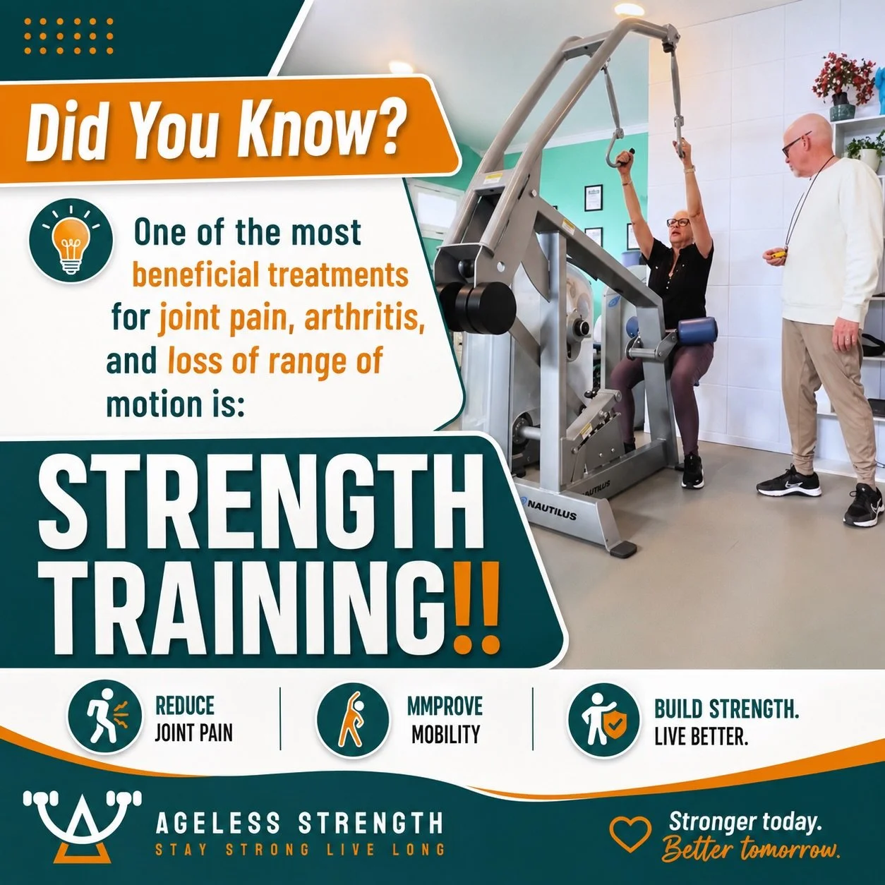 Did you know? 💪

Strength training isn&rsquo;t just about building muscle &mdash; it can also play an important role in supporting joint health, mobility, flexibility, and daily function.

For adults 65+, regular strength training &mdash; even just 