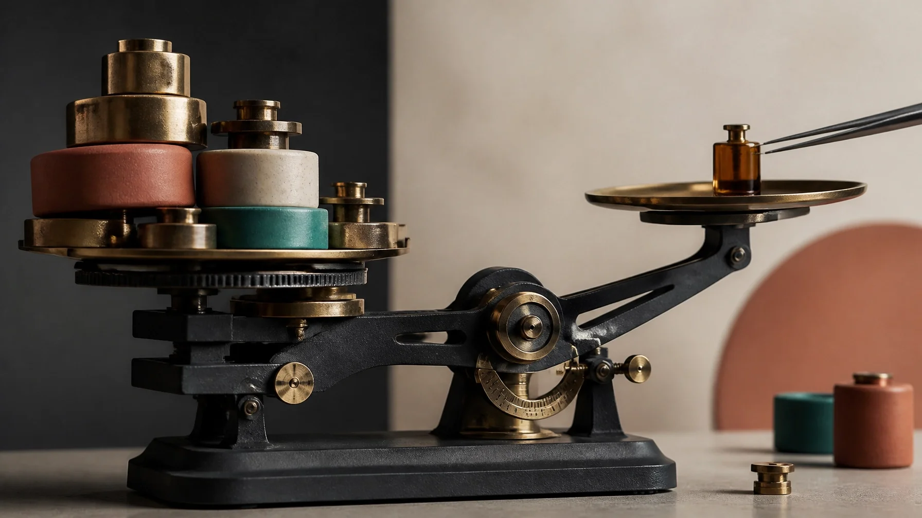 Mechanical balance scale with unevenly weighted components representing the effort high-functioning professionals use to maintain performance while managing ADHD-related executive demands and burnout.