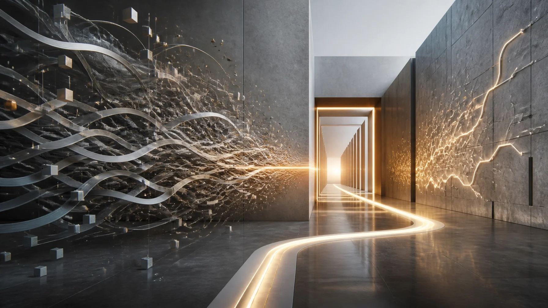 Contrasting architectural environments show how complex, fragmented demands can be reorganized into a clearer pathway supporting executive burnout recovery and sustainable performance.