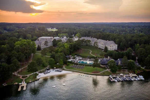 Aerial view of The Ritz-Carlton Reynolds overlooking Lake Oconee in Georgia.