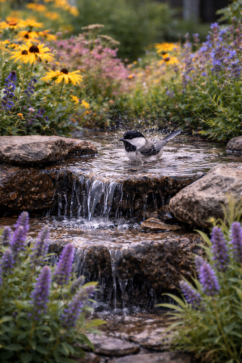 native garden bird bath water feature