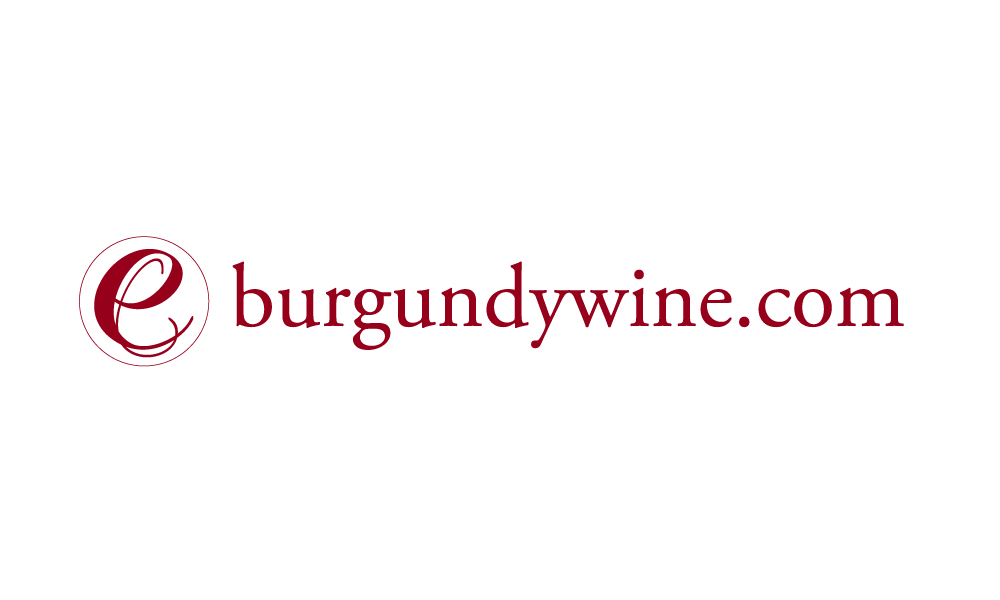 A logo with a stylized letter 'e' inside a circle, followed by the text 'burgundywine.com' in burgundy color.