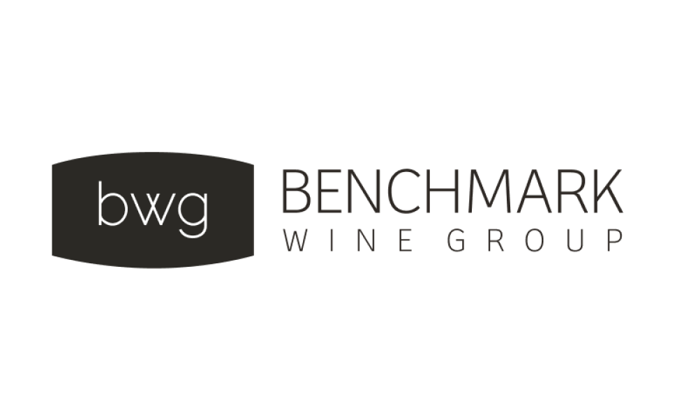 Logo with a gray oval and the text 'bw' inside, next to the words 'BENCHMARK WINE GROUP' in black.