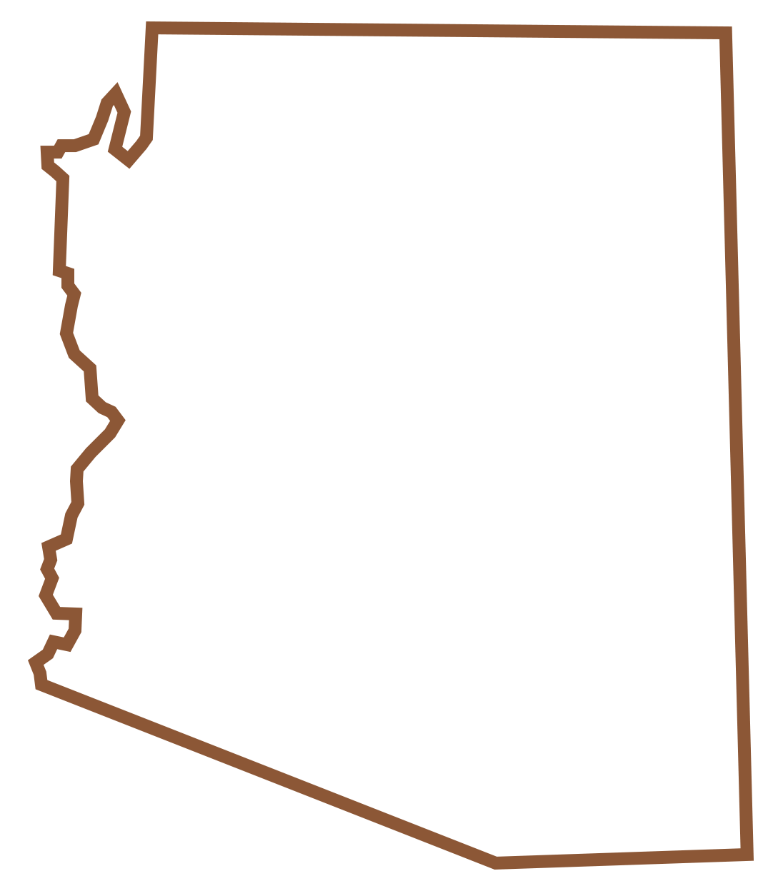 Outline of the state of Arizona with a dot representing Yavapai County where JT's Septic performs septic services for homeowners, business owners, and contractors.