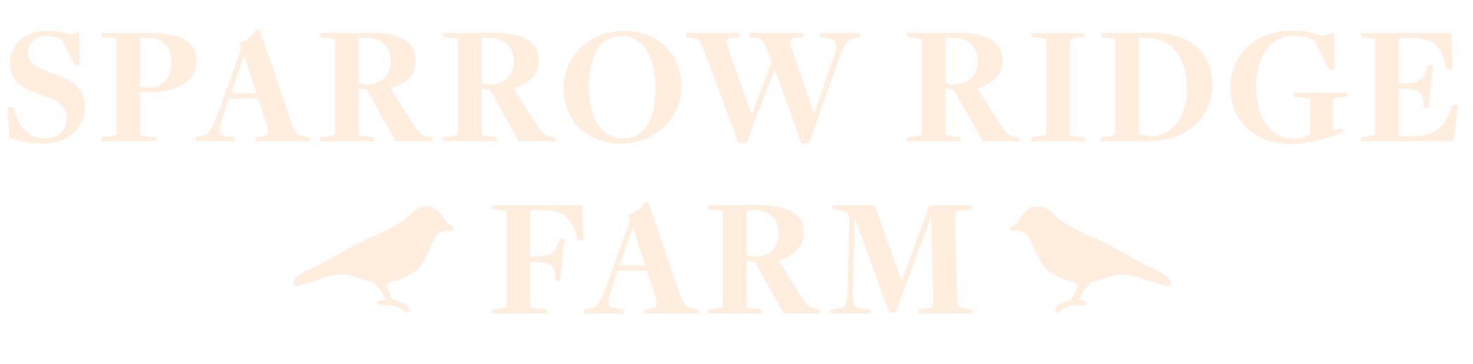 Logo for Sparrow Ridge Farm showing the farm name with two bird silhouettes.