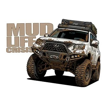 Lexus GX Offroad SUV with 'Mud Life Crisis' text in the background.