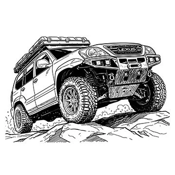 gx470 illustration climbing up a rough road