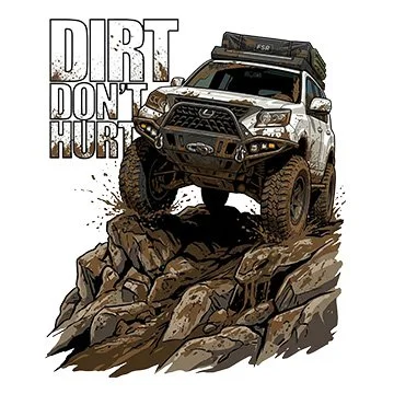 gx offraod truck with text "Dirt Don't Hurt"