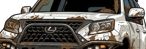 a Lexus GX460 Offroad truck covered in mud as it should be.