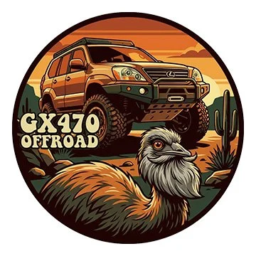 illustration of an old  emu standing in front of a gx470