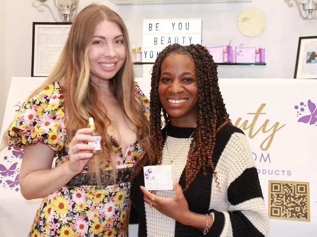 Founder showcasing Be You Beauty at an celebrity awards season gifting suite experience