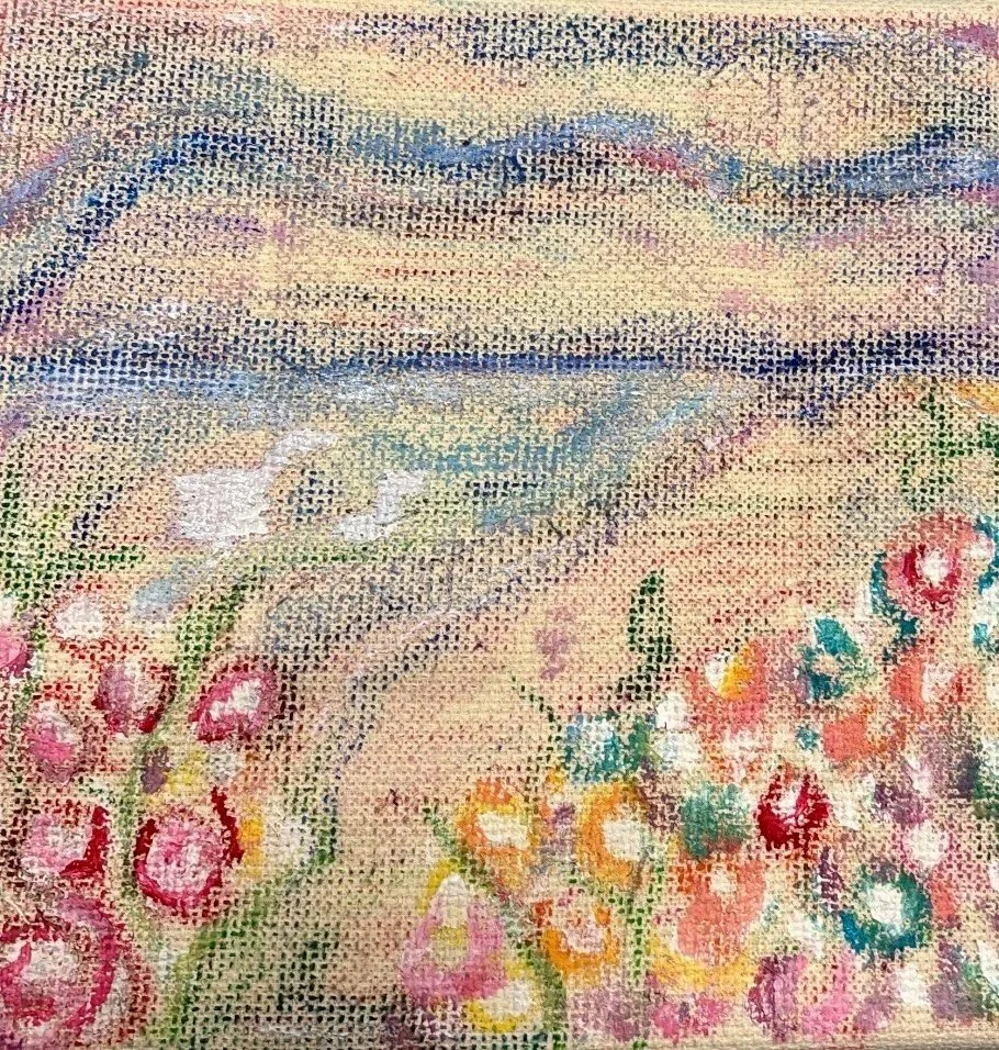 Jess Murphy, On the wall (2026) , Oil Pastel on Fabric, A5