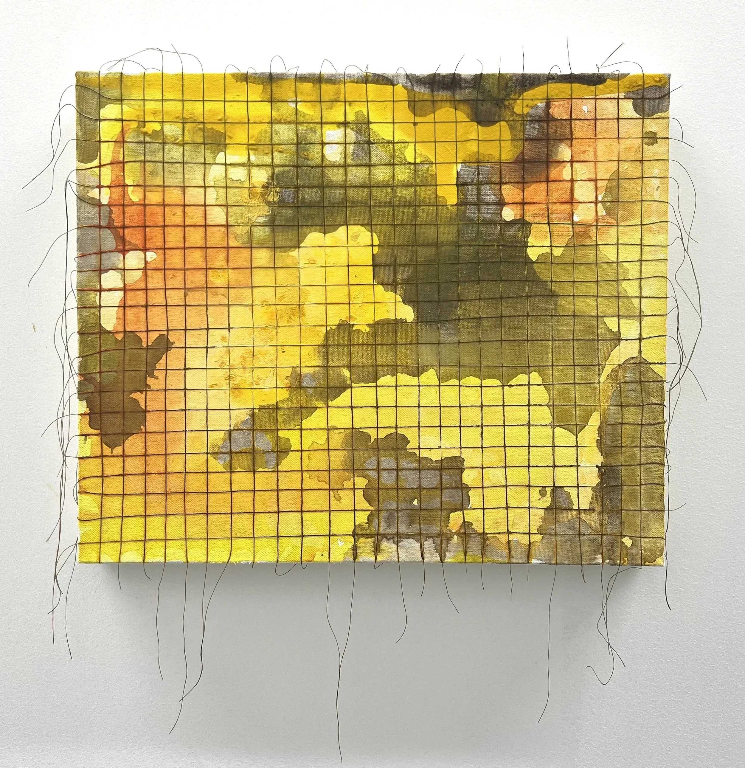 Paulina Kurzydlowska, Untitled (yellow), 2026, Embroidery Thread, Acrylic Paint on Canvas, 42 x 35cm