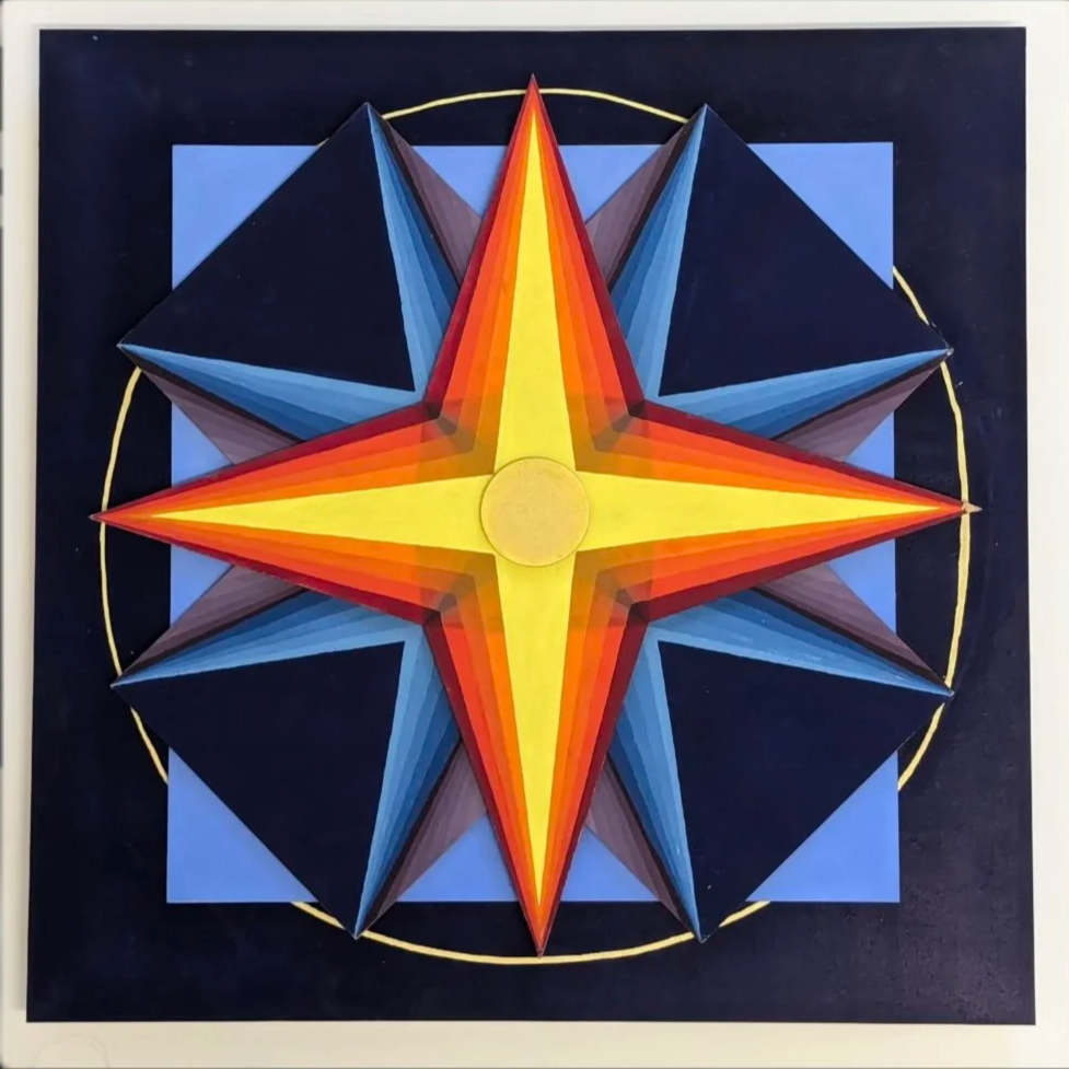 Phoebe Imogene Burrill Parkinson, Sunrise in the District, 2024, Gouache painted on primed MDF, including a motor, circuit, scrap metal, and batteries, 50 cm x 50 cm 

(Video above)