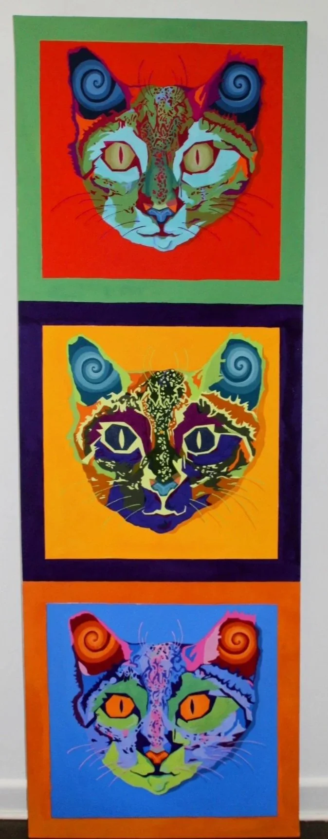 Phoebe Imogene Burrill Parkinson, Tricoloured Kittens, 2025, Gouache on Canvas, 180 cm x 60 cm 