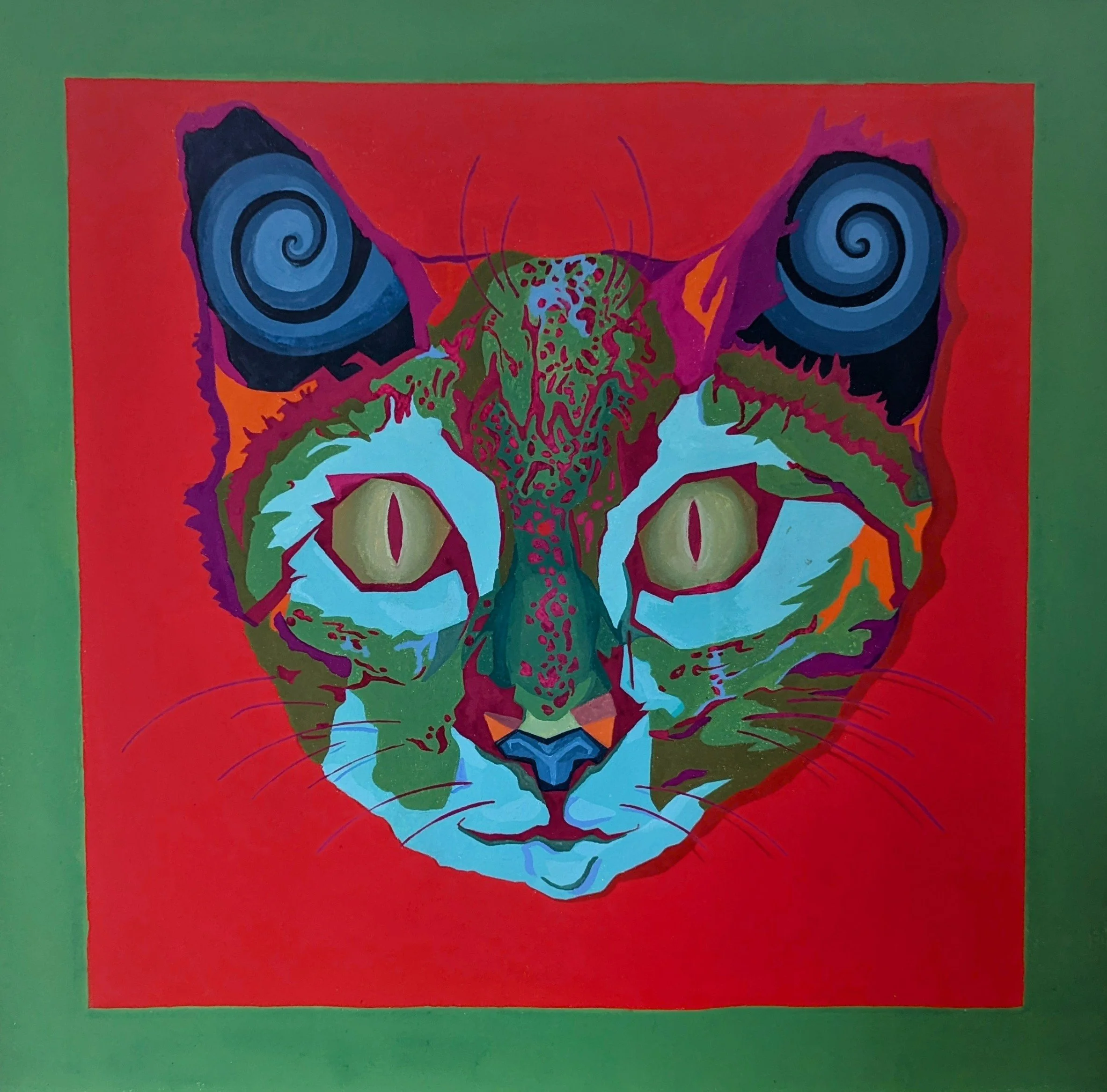 Phoebe Imogene Burrill Parkinson, Tricoloured Kittens, 2025, Gouache on Canvas, 180 cm x 60 cm 