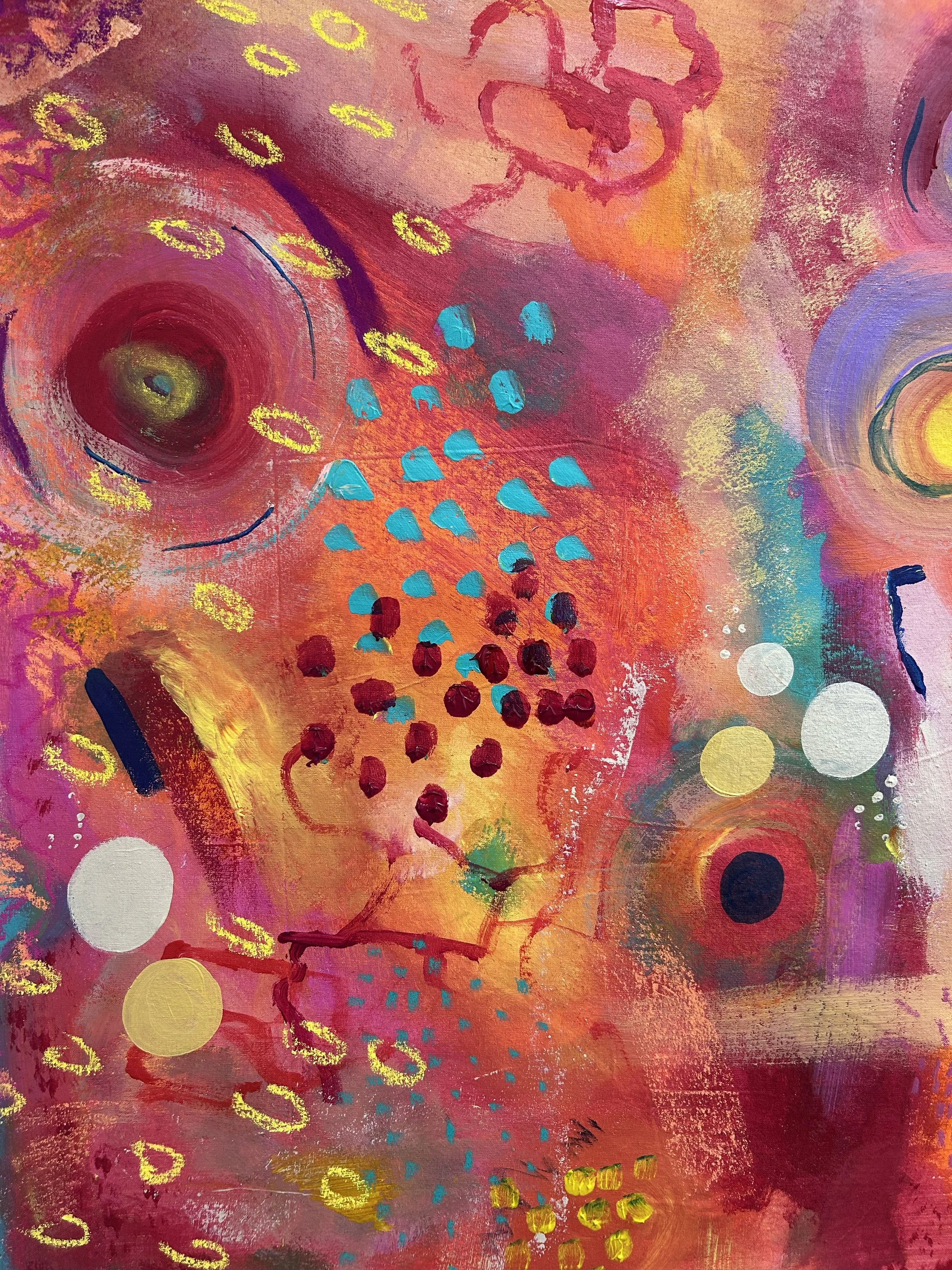 Faye Pedder, Real Love Baby, 2026, Gouache, Acrylic Paint, Paint Pens, Chalk and Oil Pastel on Canvas, 90cm x 45cm