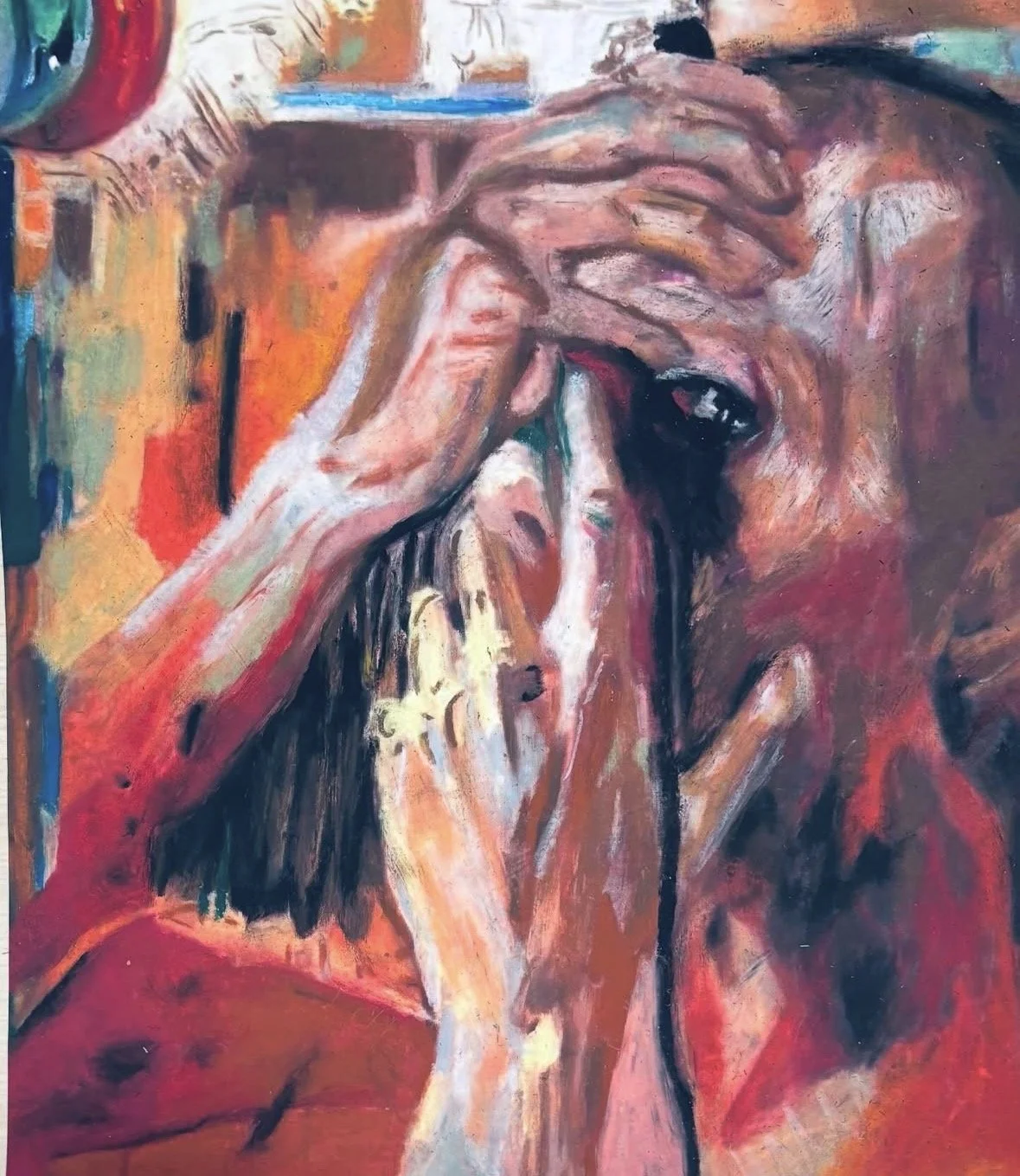 Wiktoria Lampel, am I okay?, 2025, oil pastel, A3 square