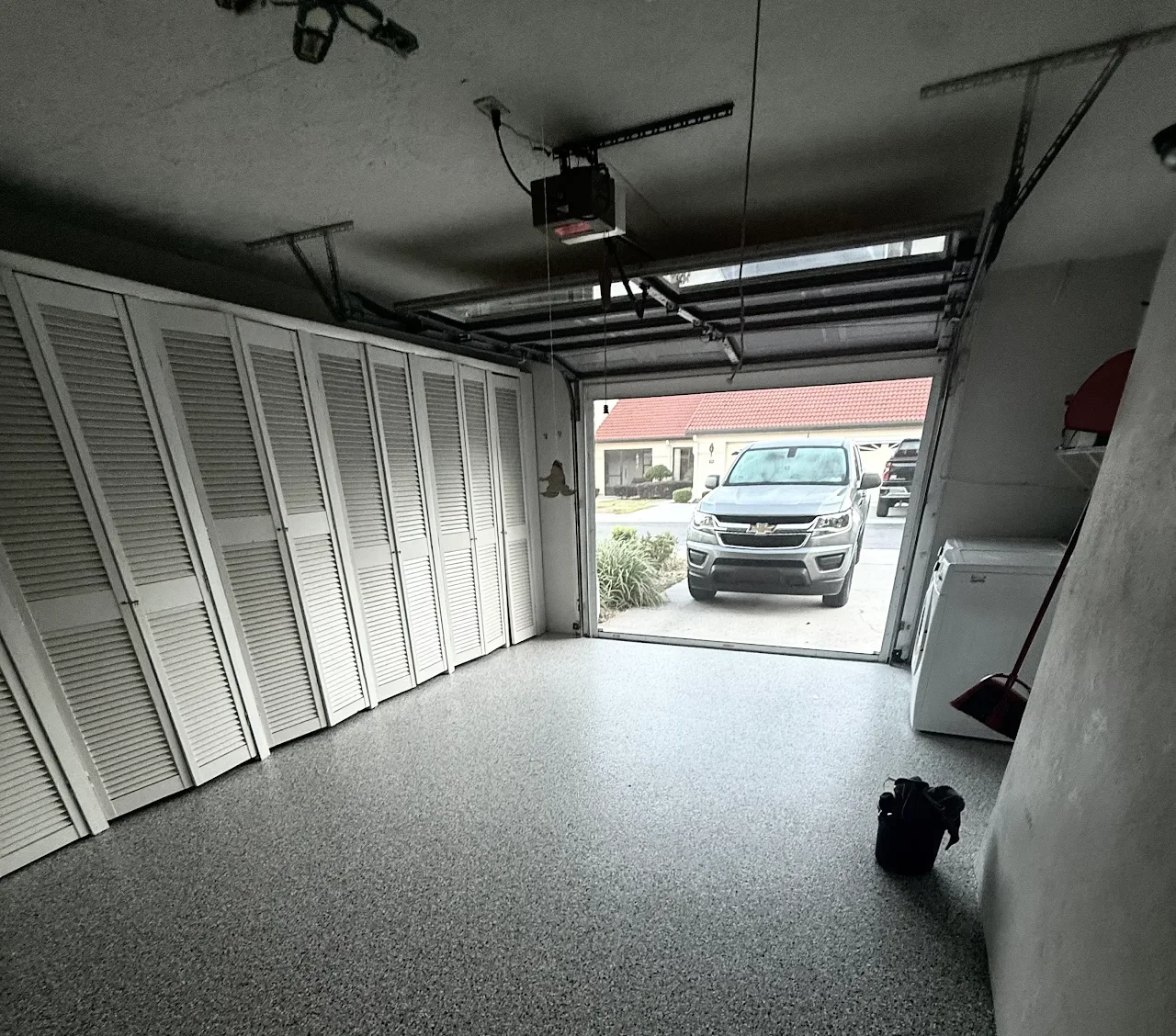 Completed garage polyaspartic flooring in Sarasota Florida. epoxy, polyurea