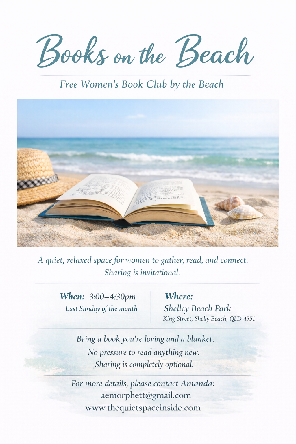 Flyer for 'Books on the Beach' women's book club - Caloundra