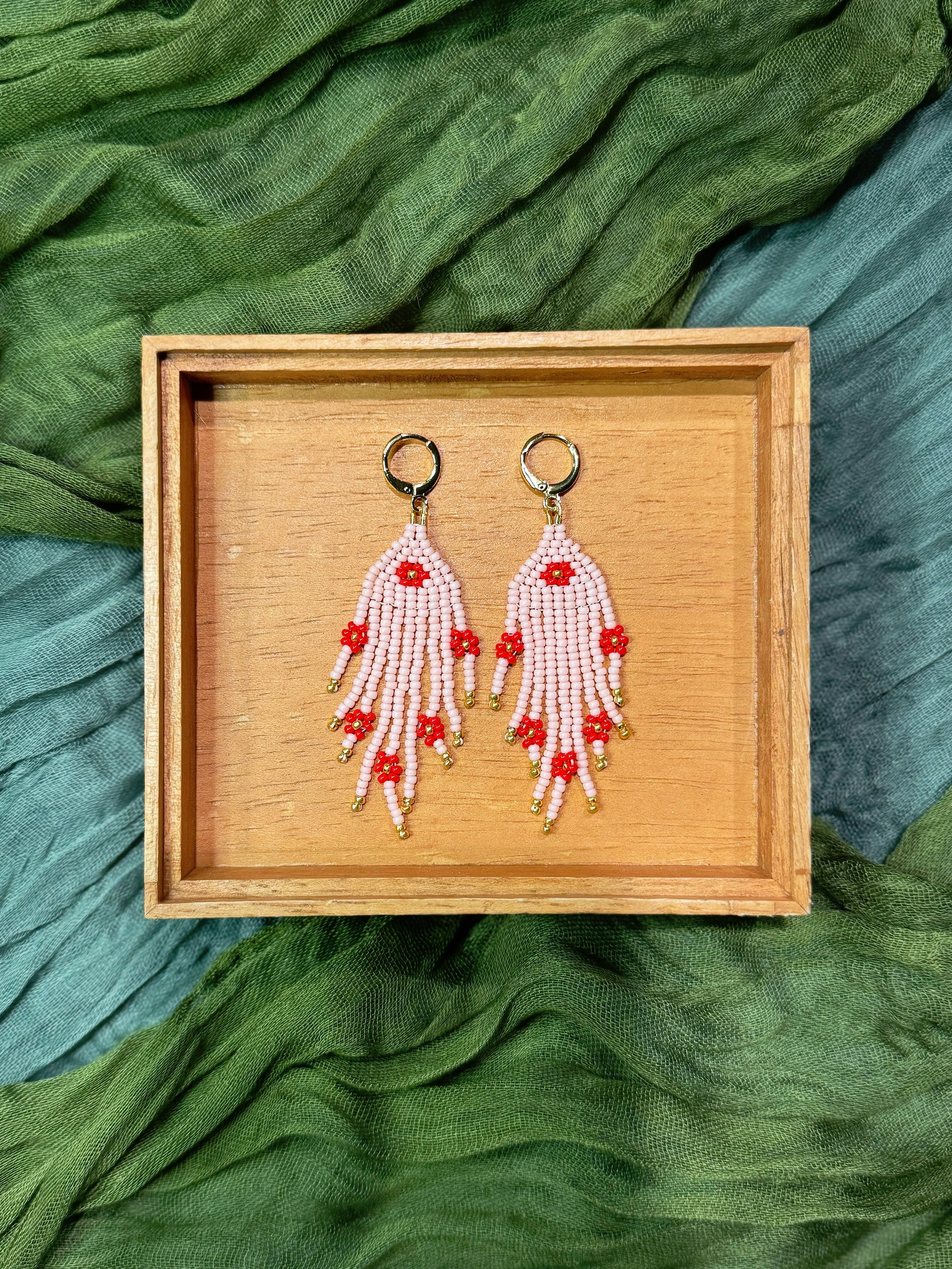 Earrings - Beaded Daisy Tassels