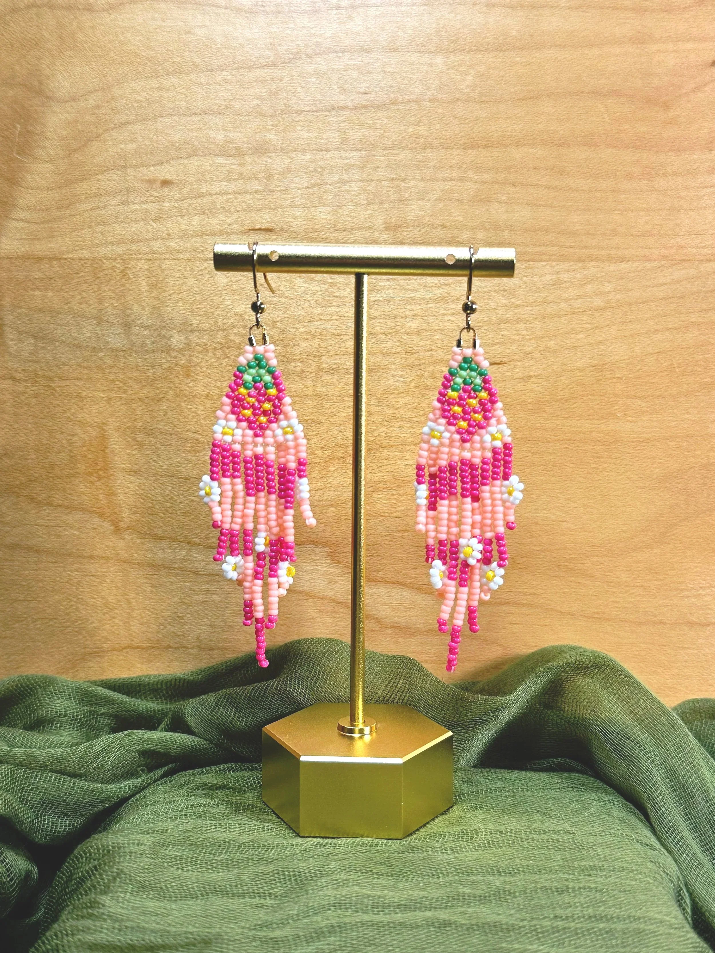 Earrings - Beaded Berry Wave Tassels