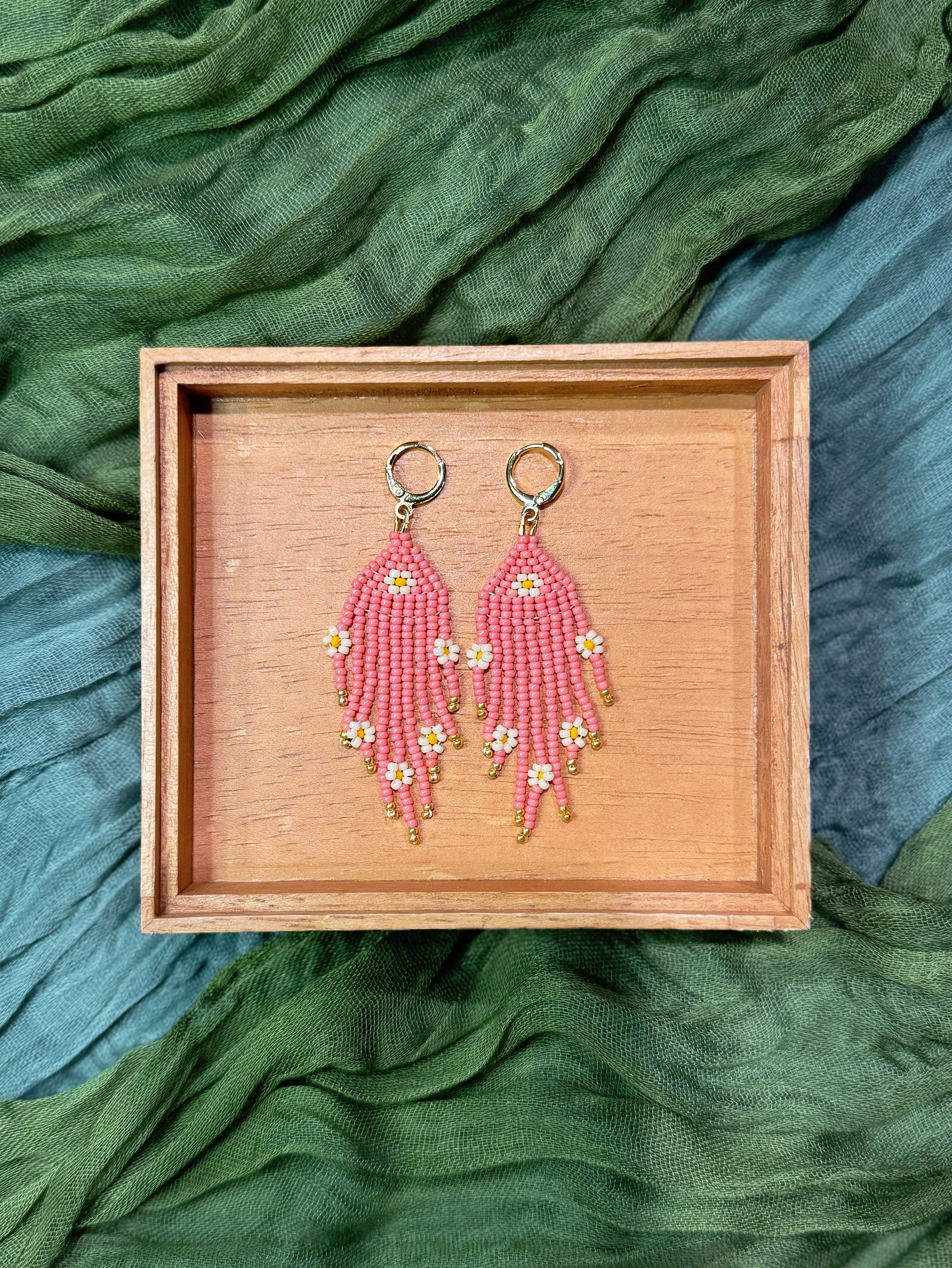 Earrings - Beaded Daisy Tassels