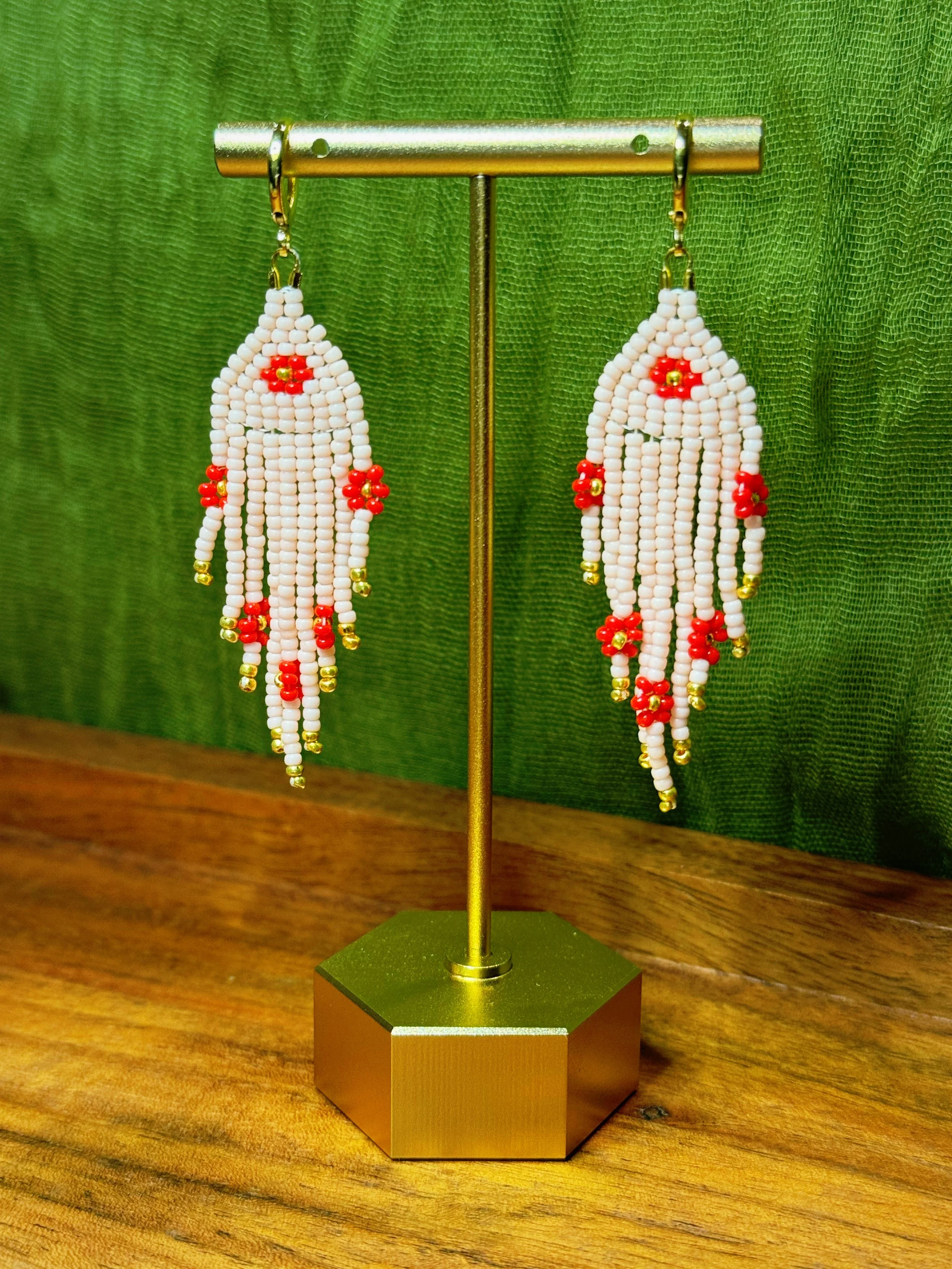 Earrings - Beaded Daisy Tassels