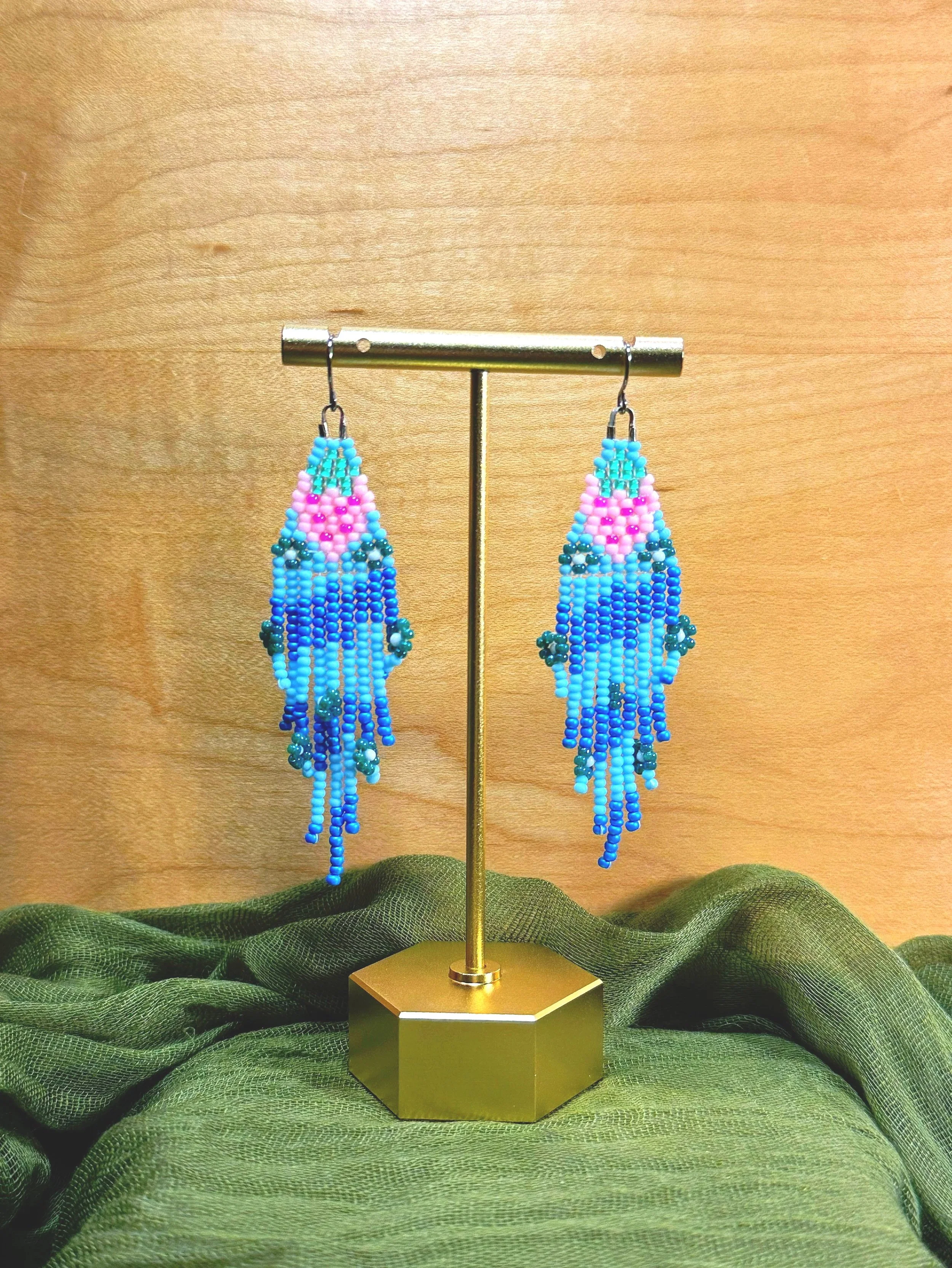 Earrings - Beaded Berry Wave Tassels