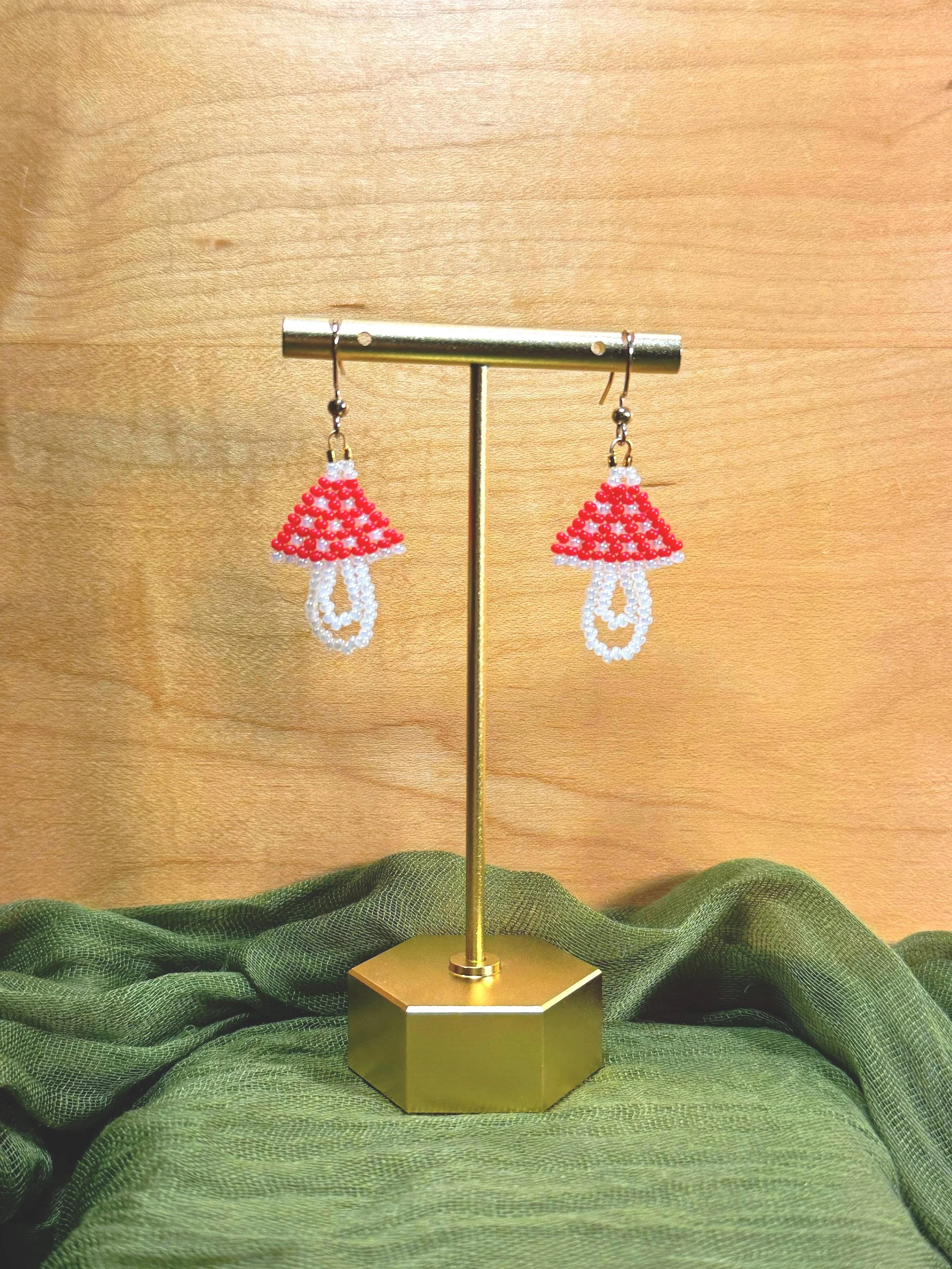 Earrings - Beaded Mushrooms