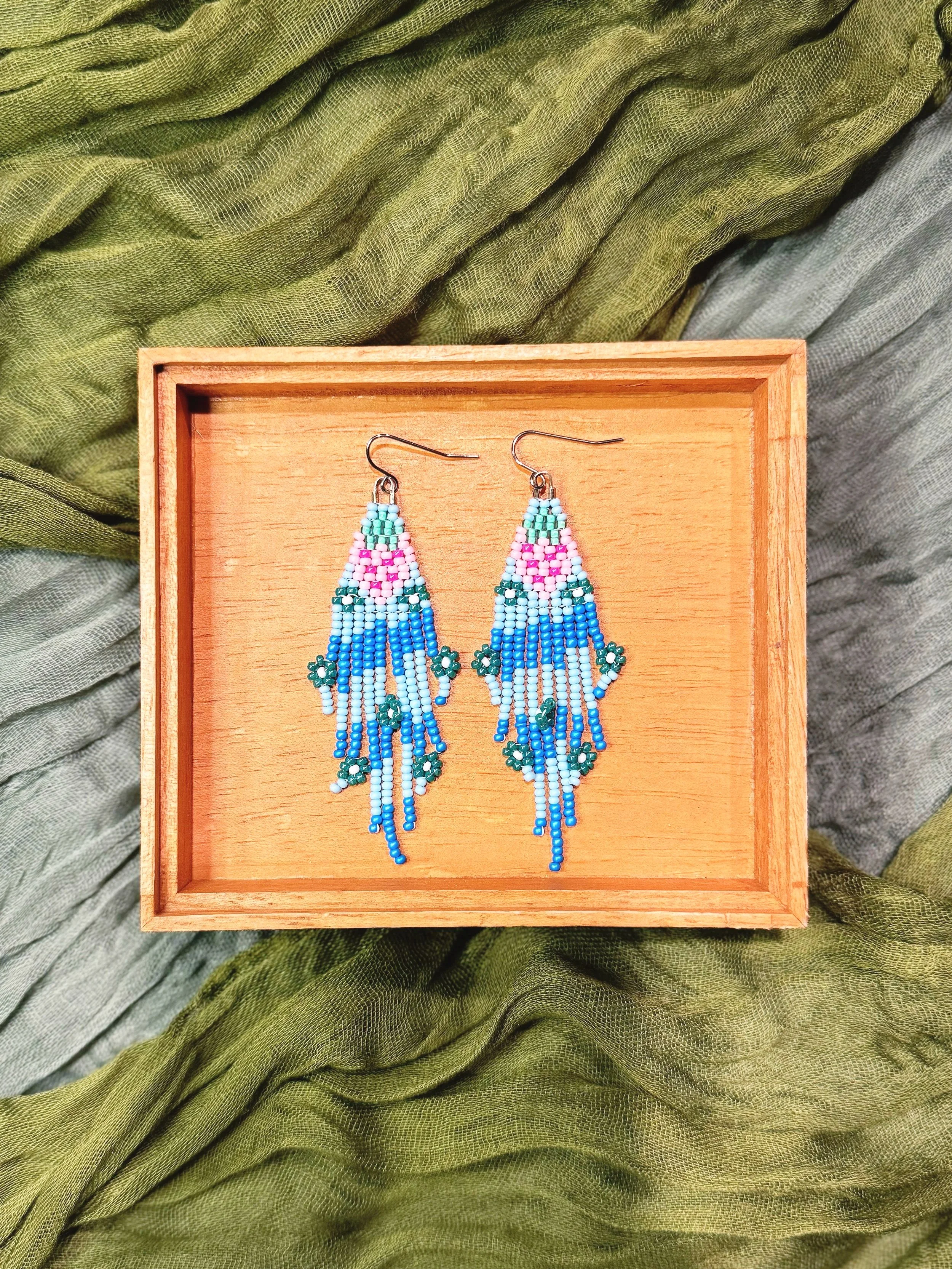 Earrings - Beaded Berry Wave Tassels