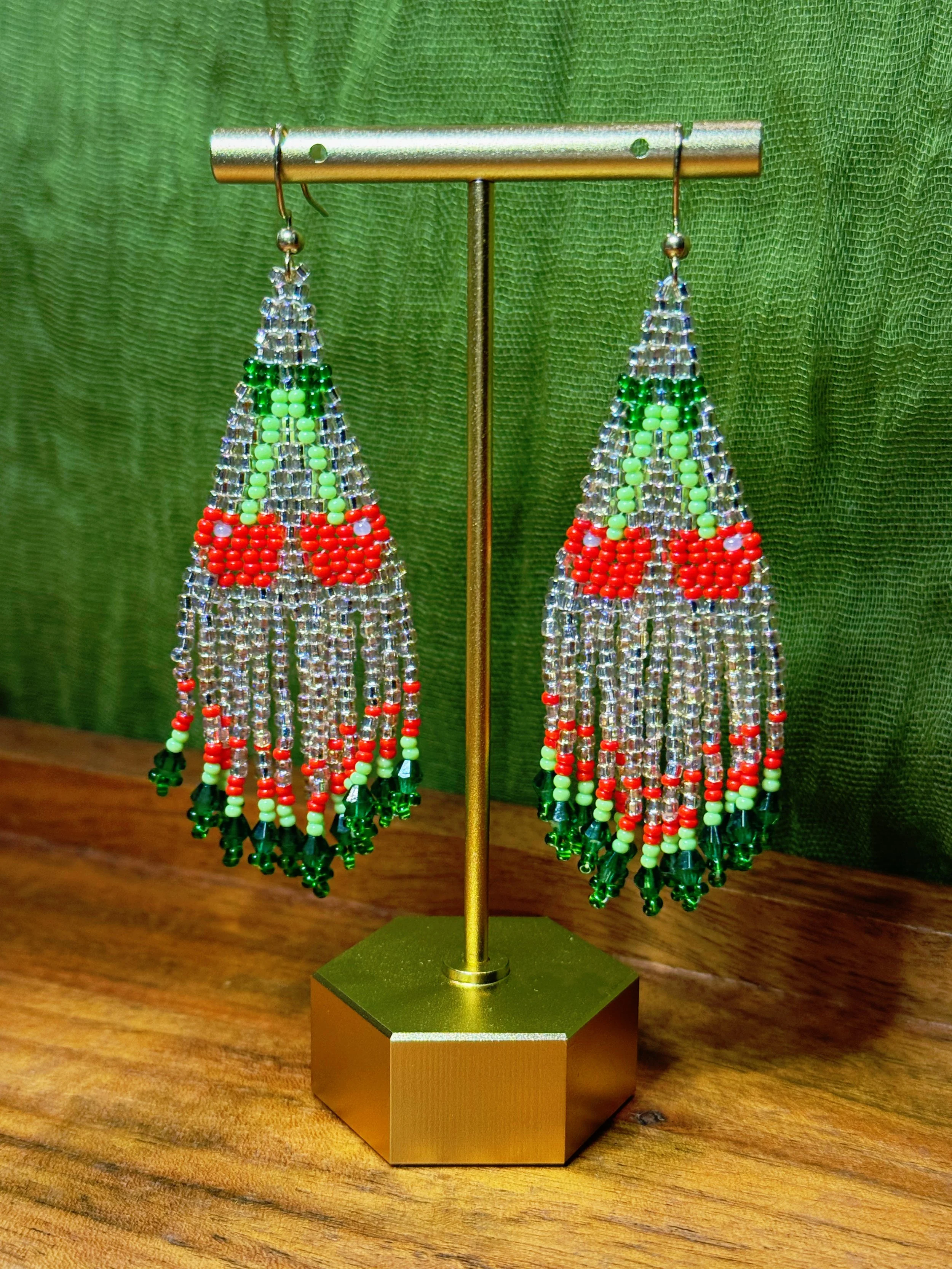 Earrings - Cherry Beaded Tassels