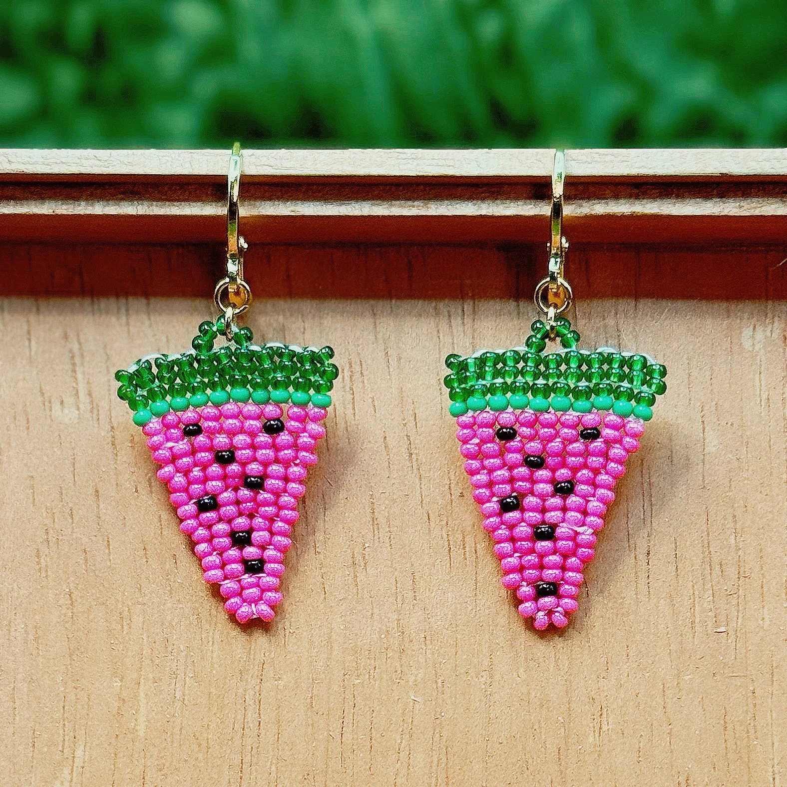 Beaded Watermelon Earrings