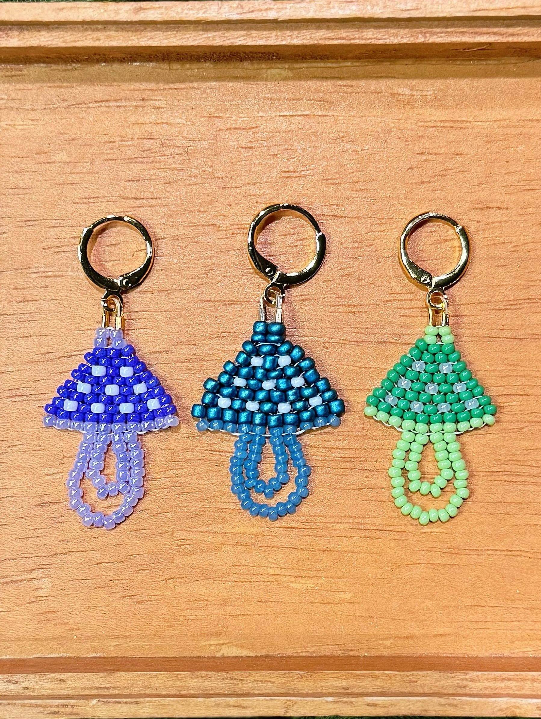 Earrings - Beaded Mushrooms