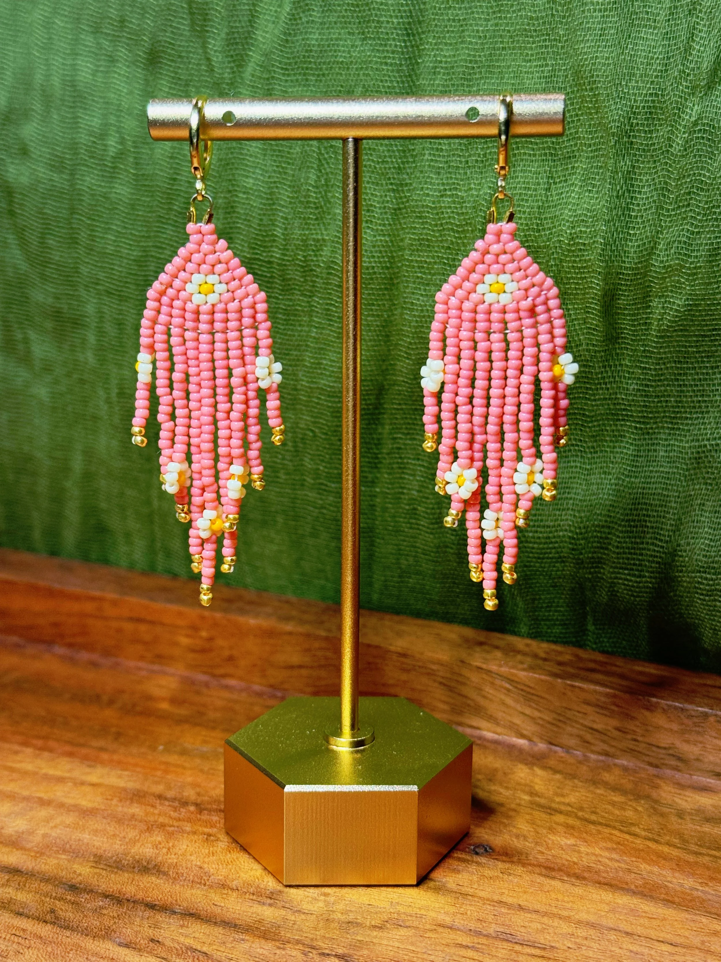 Earrings - Beaded Daisy Tassels