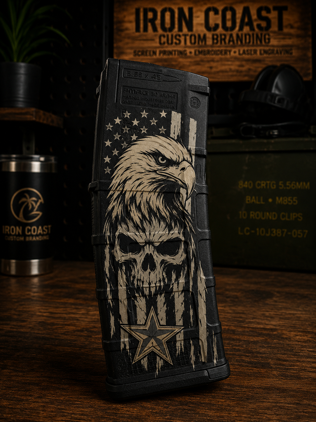 Patriotic Eagle Skull PMAG Laser Engraving | Custom Magpul PMAG Engraving