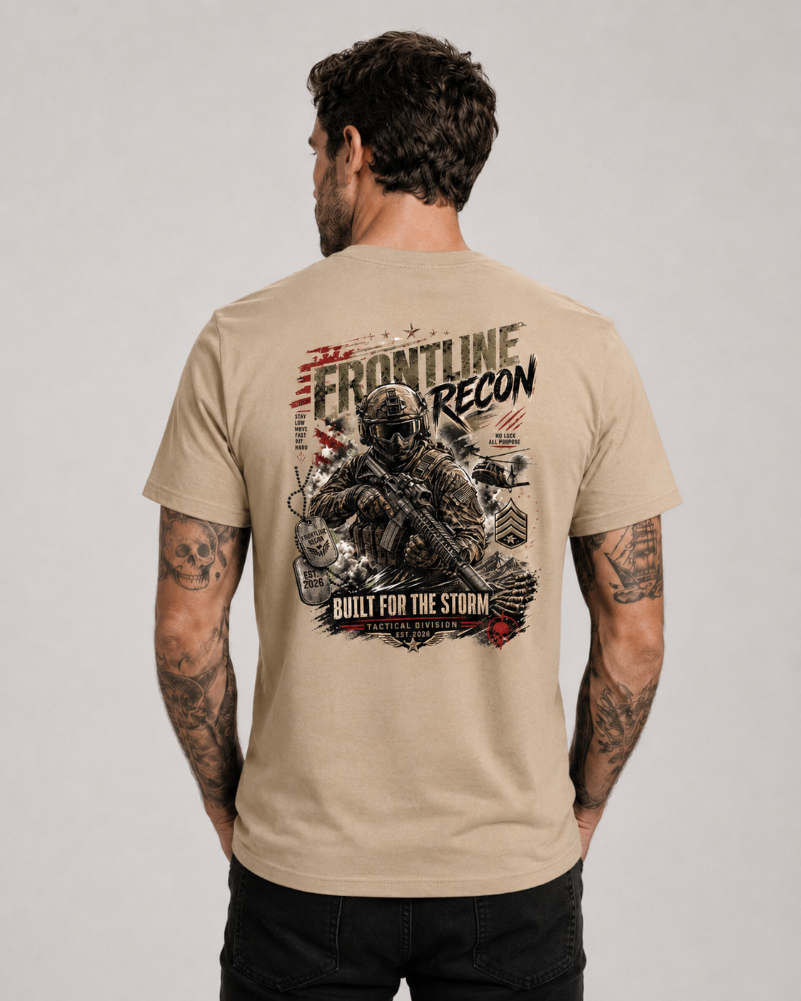 Frontline Recon Tactical Graphic T-Shirt – Military Streetwear Tee