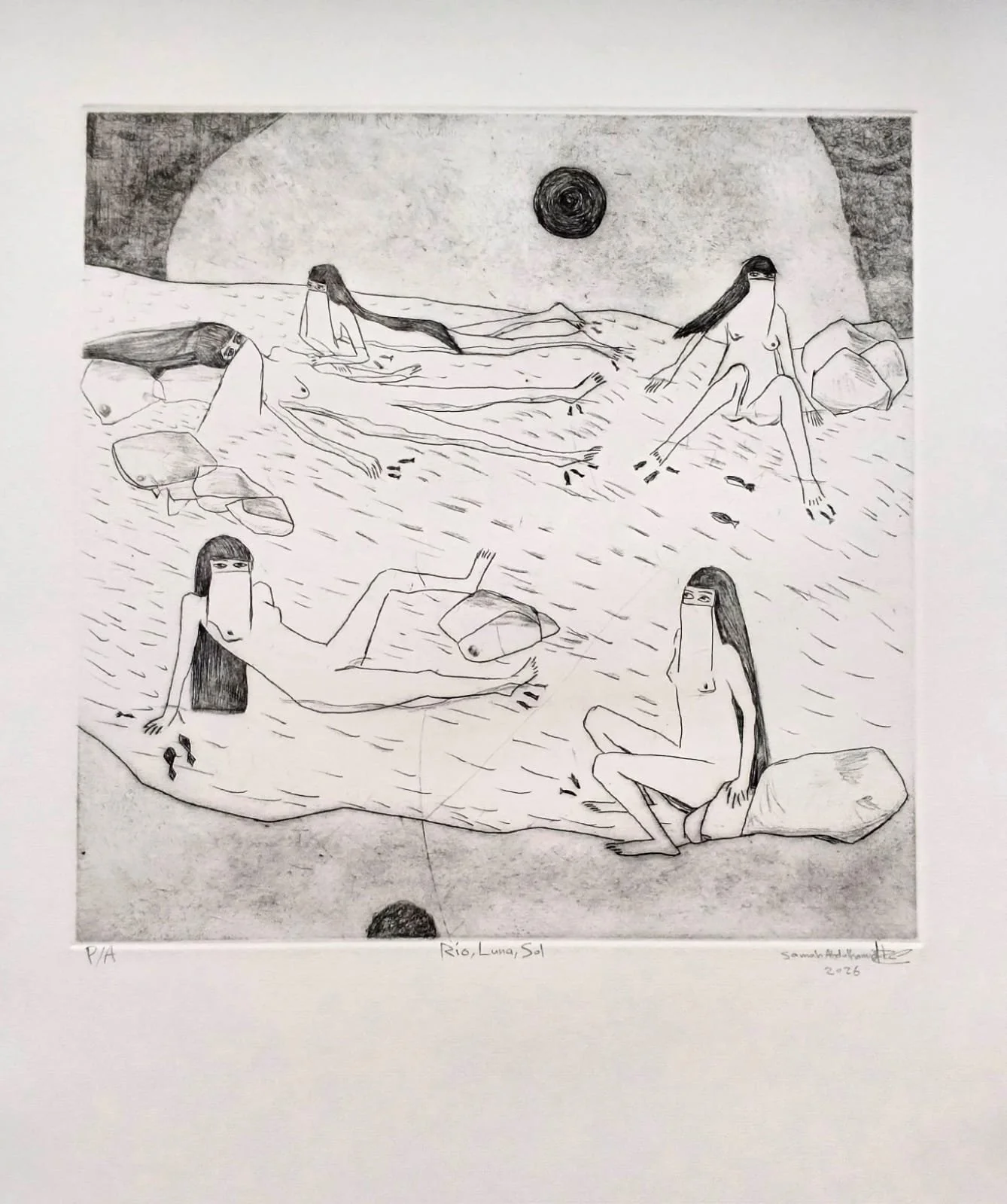 Río, luna y sol //
Punta seca //
50*70 //
2026