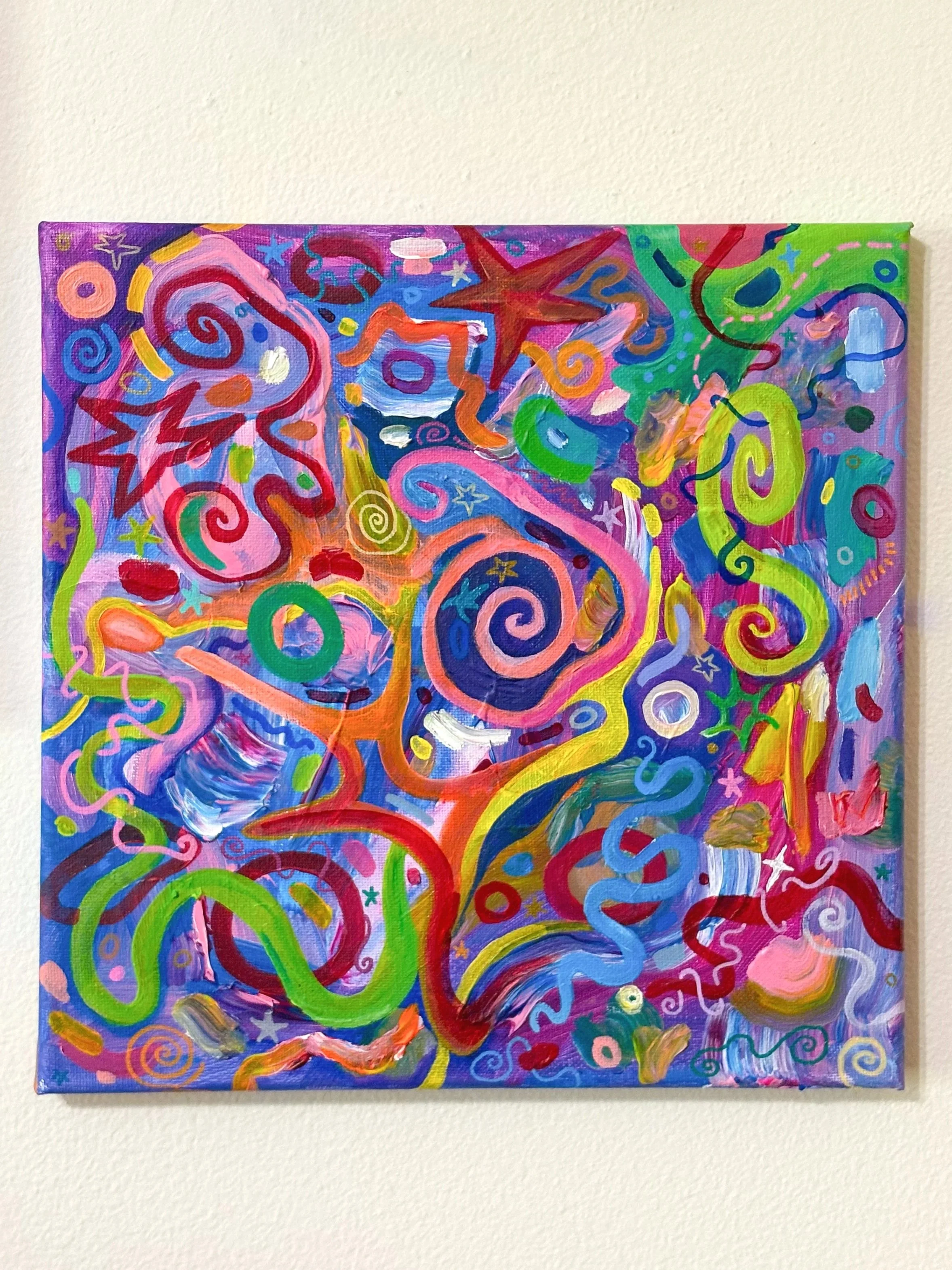 Playground (2026). Acrylic on canvas. 10" x 10" x 1". Available in shop.