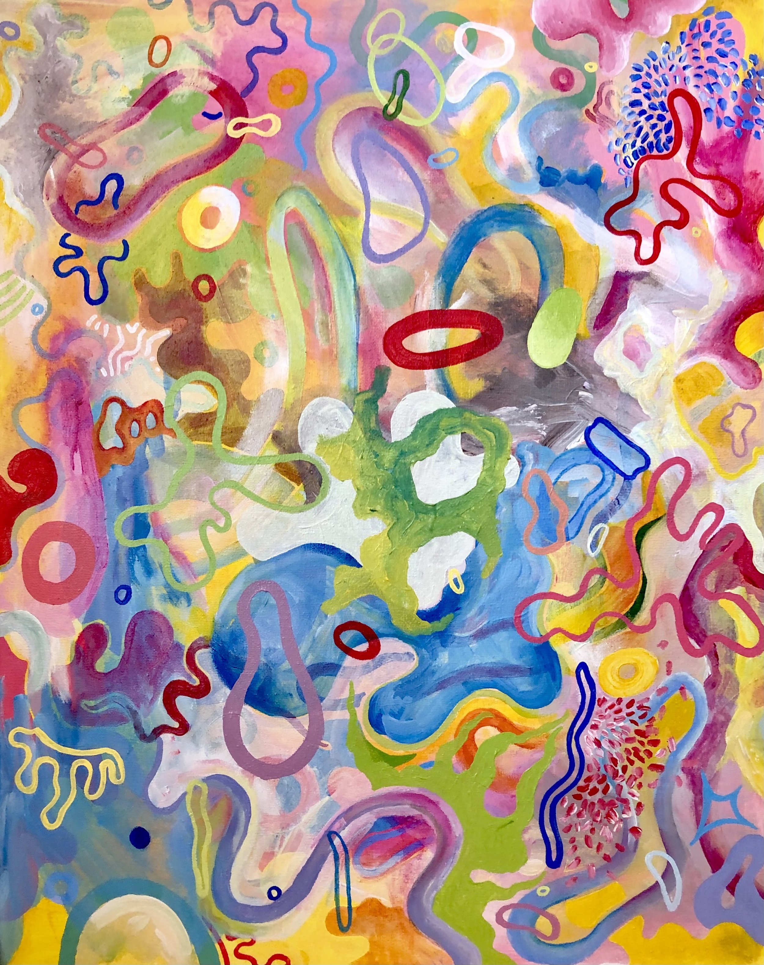 Yellow Bubbleverse (2021). Acrylic on canvas. 16" x 20".