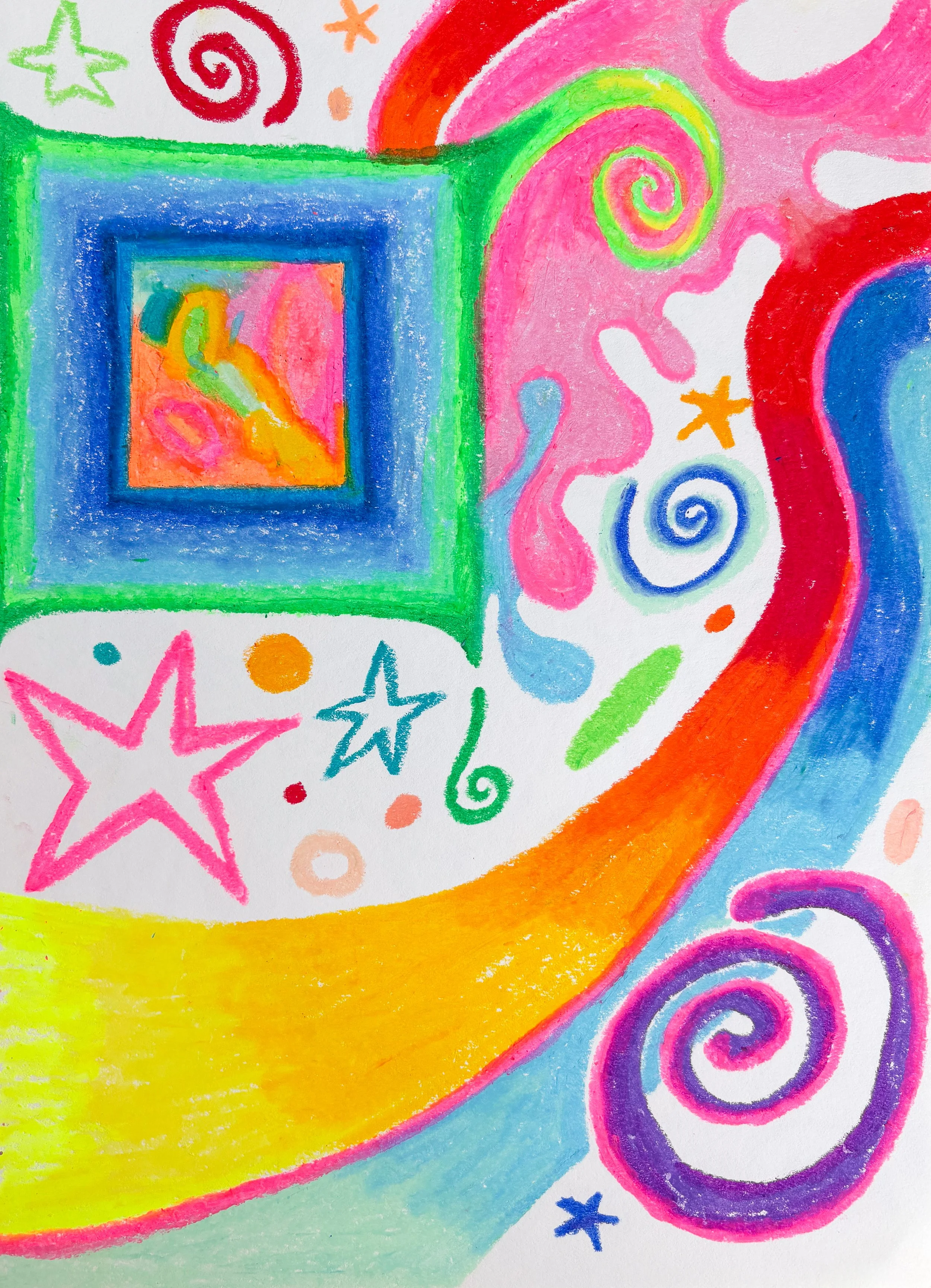 Dimension Door (2026). 9" x 12". Oil pastel on paper. Available in shop.