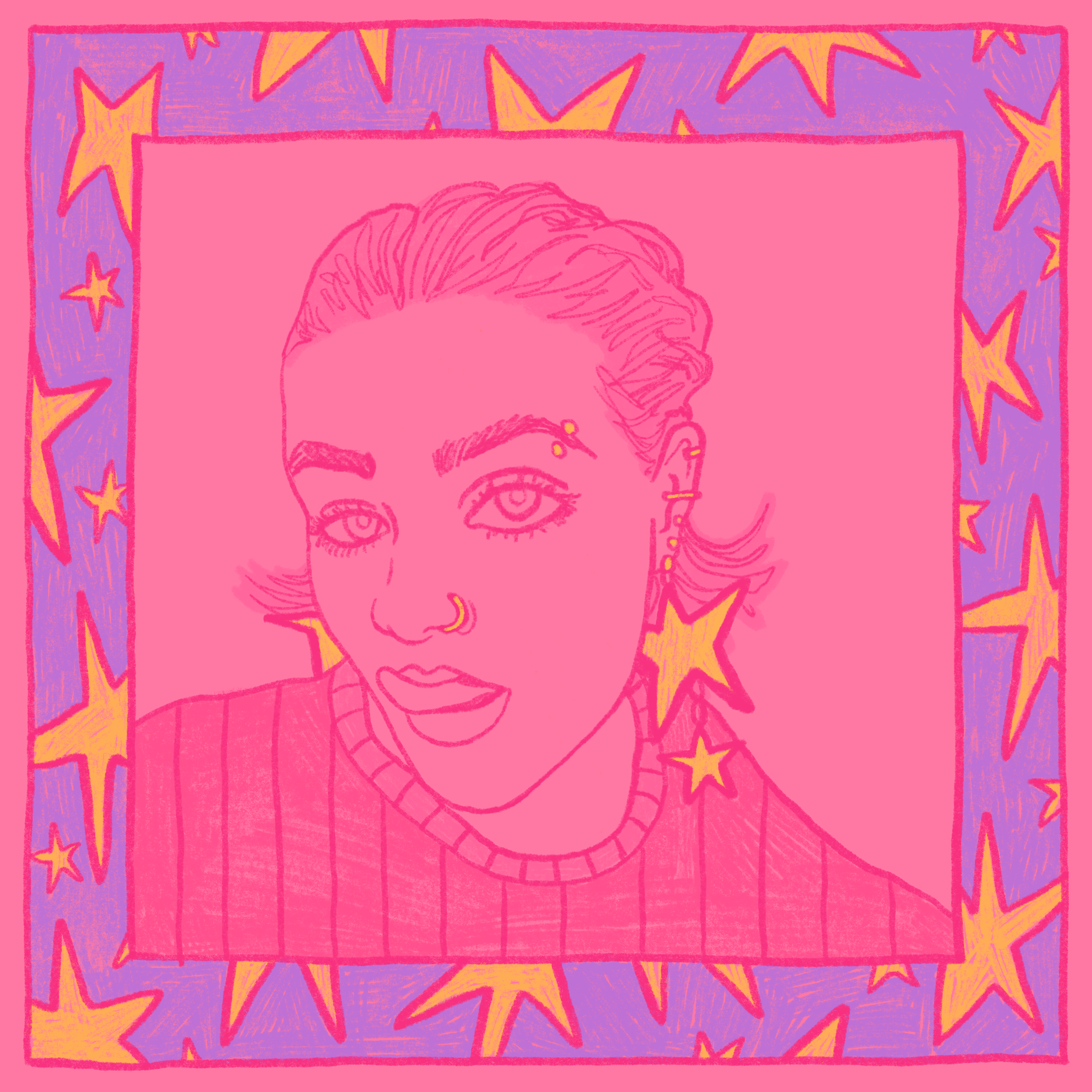 Stylized digital portrait with border.