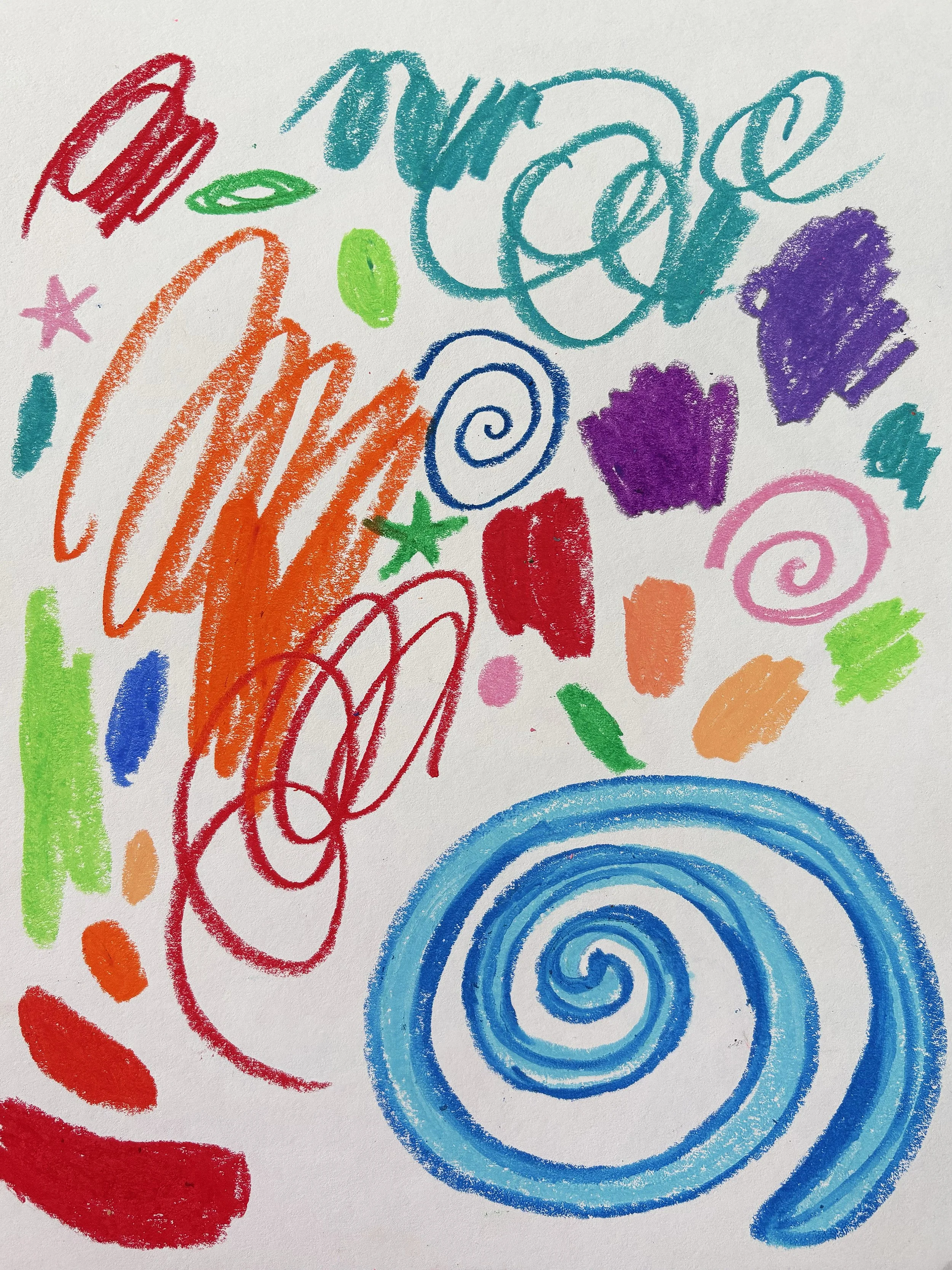 Big Blue Spiral (2026). 9" x 12". Oil pastel on paper.