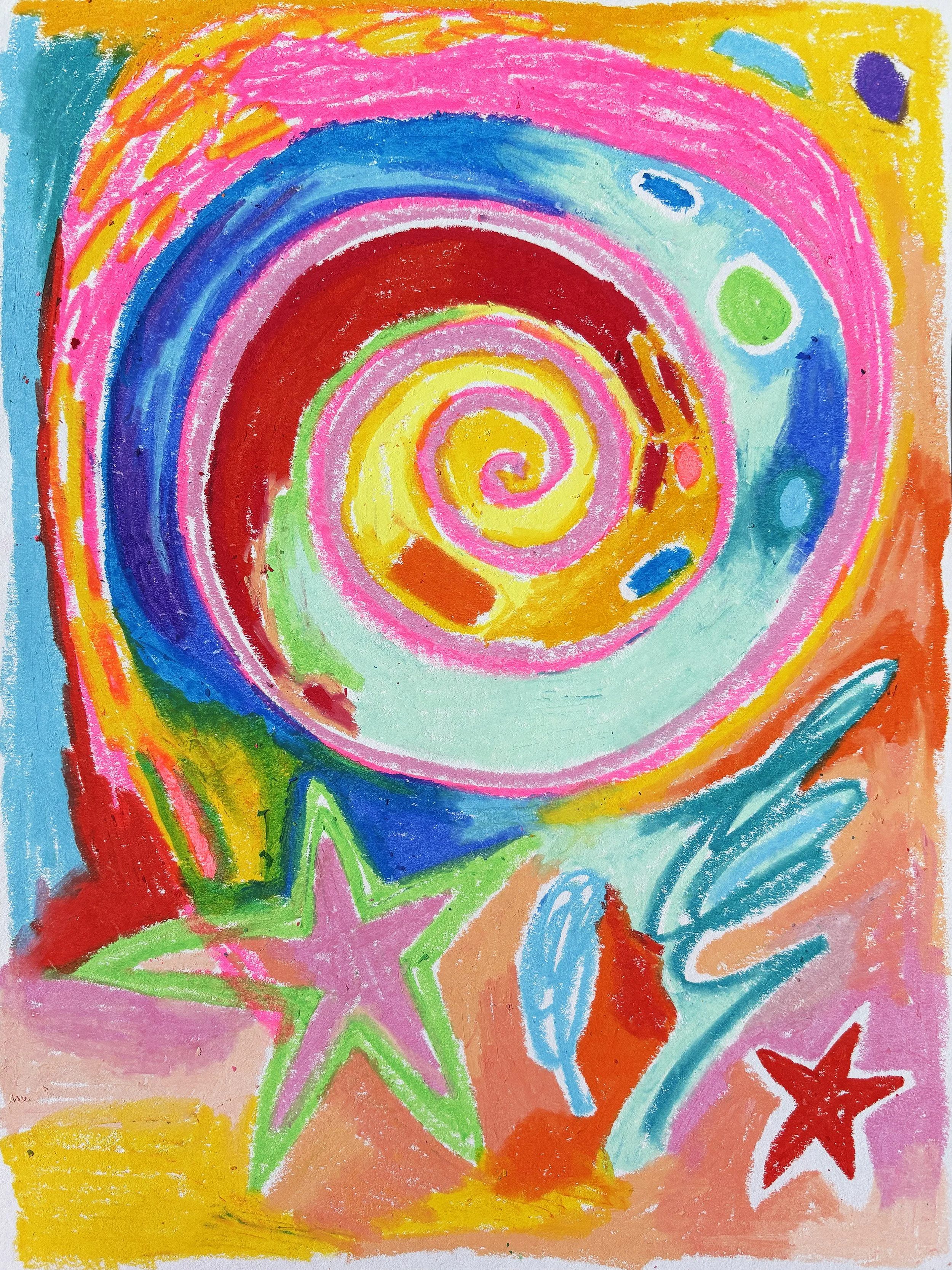 Calling In The Good (2026). 9" x 12". Oil pastel on paper.